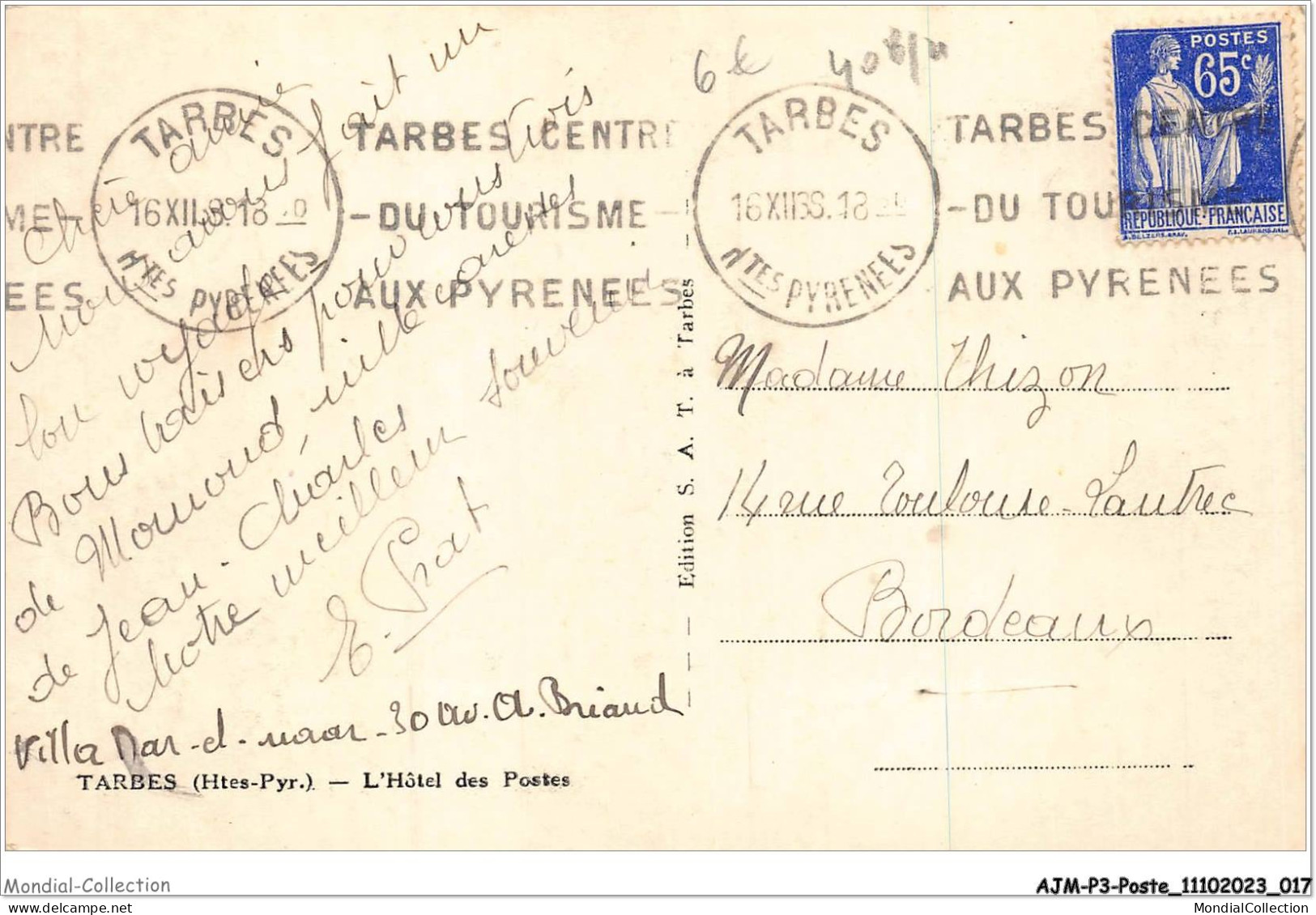 AJMP3-0178 - POSTE - TARBES - L'HOTEL DES POSTES - Poste & Facteurs