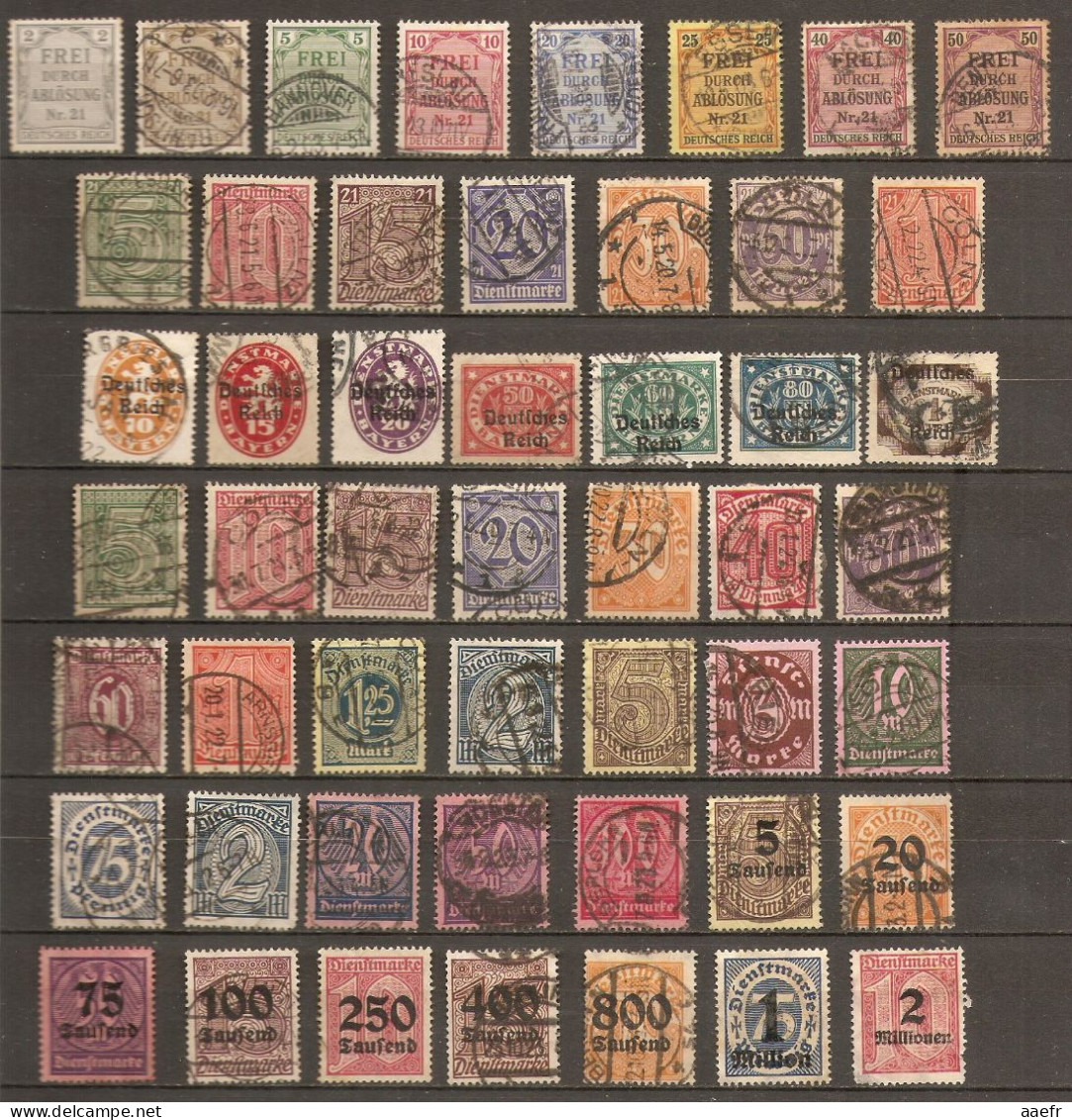 Deutsches Reich 1903/42 , Kleine Sammlung Mit Gestempelten Dienstmarken - Petit Lot De 100 Timbres De Service° - Servizio