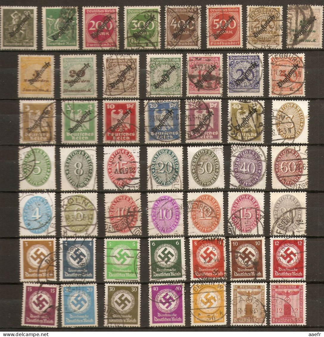 Deutsches Reich 1903/42 , Kleine Sammlung Mit Gestempelten Dienstmarken - Petit Lot De 100 Timbres De Service° - Servizio