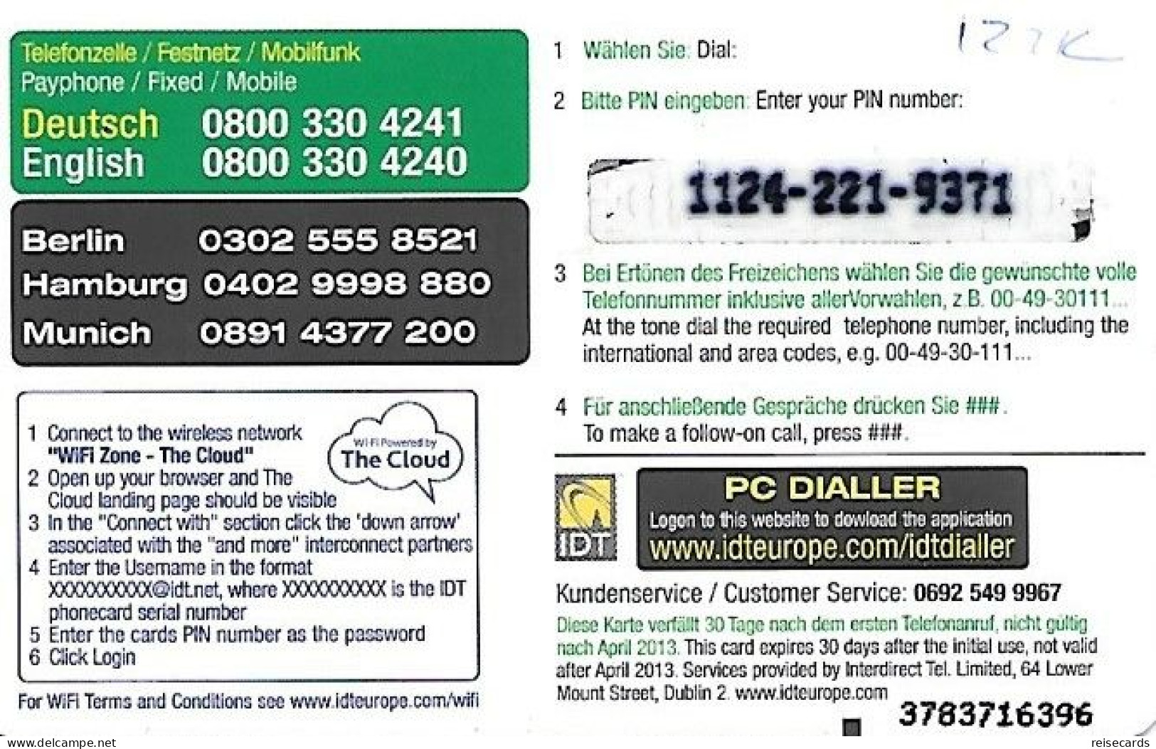 Germany: Prepaid IDT Top Card 04.13 - Cellulari, Carte Prepagate E Ricariche