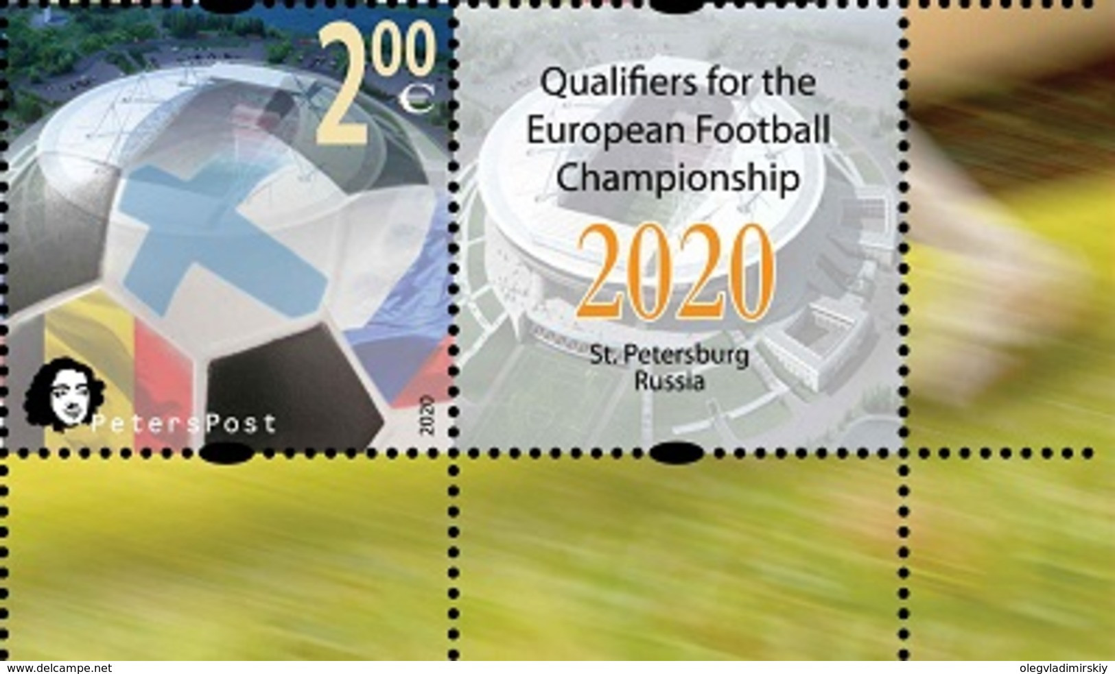 Finland 2020 Qualifiers For The European Foolball Championship St.Petersburg FIFA Peterspost Stamp With Label MNH - Fußball-Europameisterschaft (UEFA)