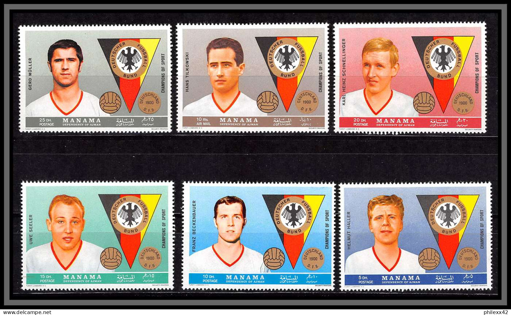 Manama - 3493b/ N°141/146 A + BF 84 A Beckenbauer Seeler Haller Muller 1969 German Football Soccer Players Neuf ** MNH - Manama