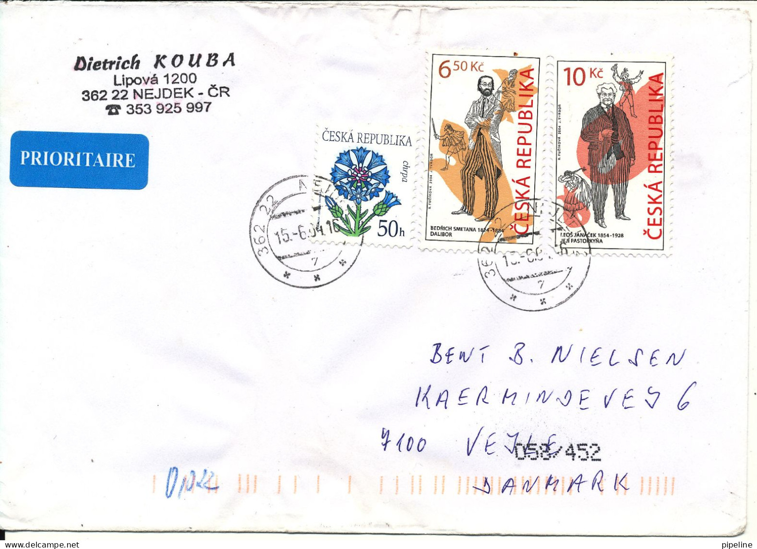 Czech Republic Cover Sent To Denmark 15-6-2004 Topic Stamps - Cartas & Documentos
