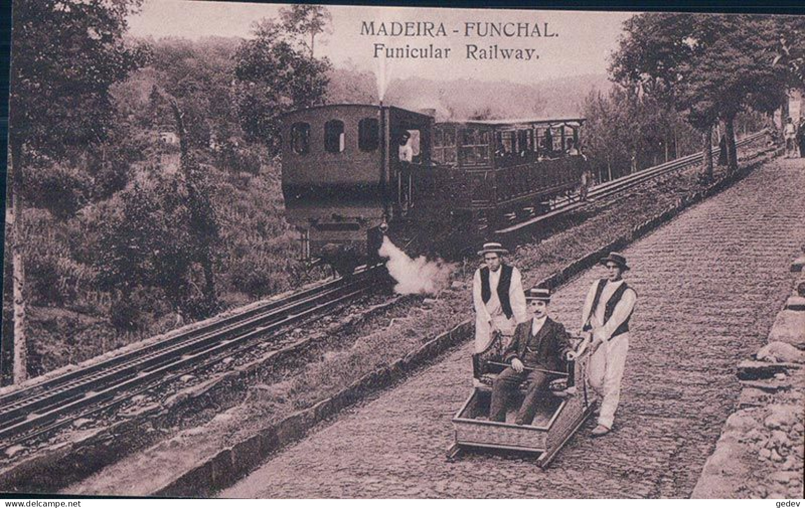 Portugal Madeira Funchal Funicular Railway, Locomotive à Vapeur Et Siège à Porteur (4613) - Madeira