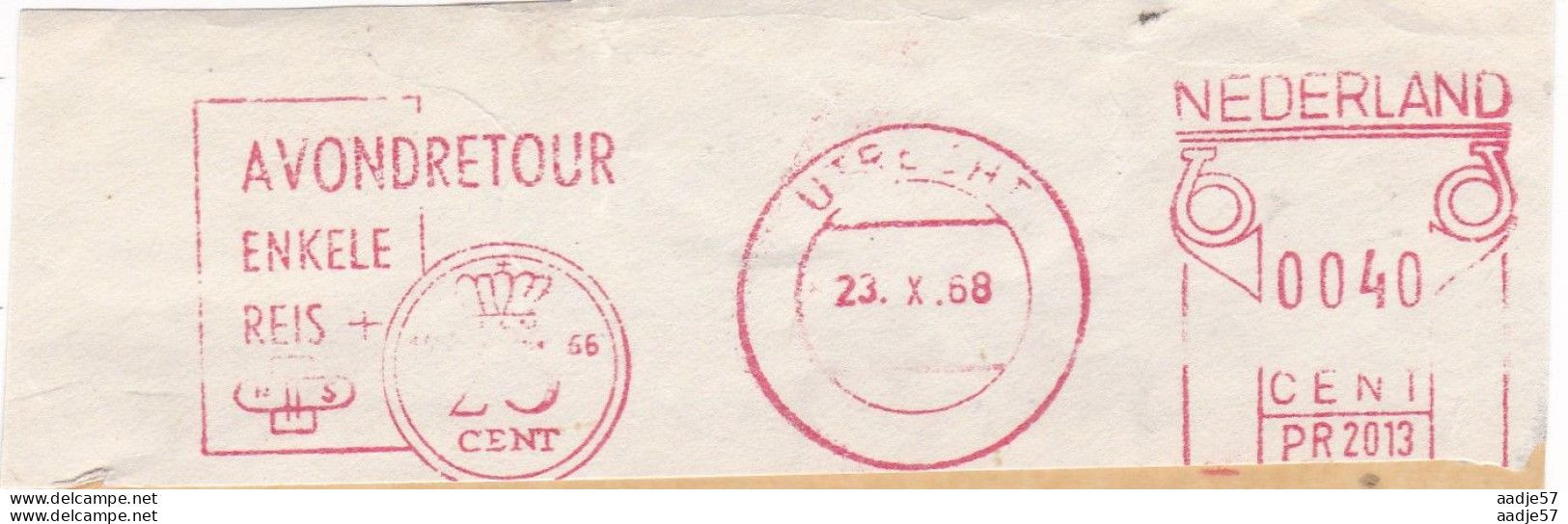 Netherlands Pays Bas Meter Cut Flag Avondretour Enkele Reis + 25 Cent NS 1968 - Trenes