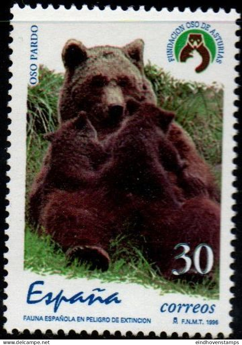 Spain 1996 Wld Bear With Ofspring 1 Value MNH Usus Arctos, Asturuan Bear, Nature - Beren