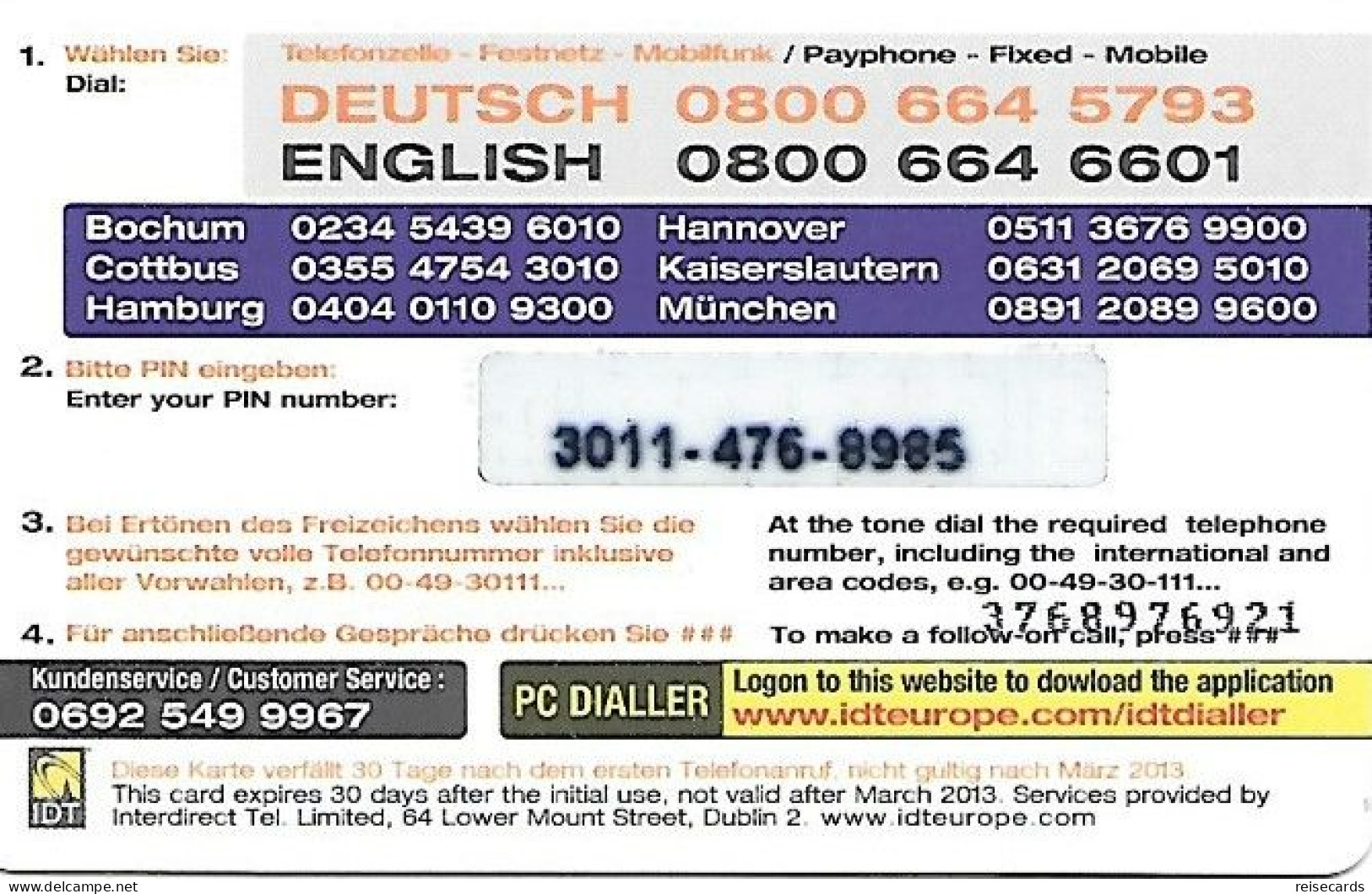 Germany: Prepaid IDT Tex-lo Super - [2] Móviles Tarjetas Prepagadas & Recargos