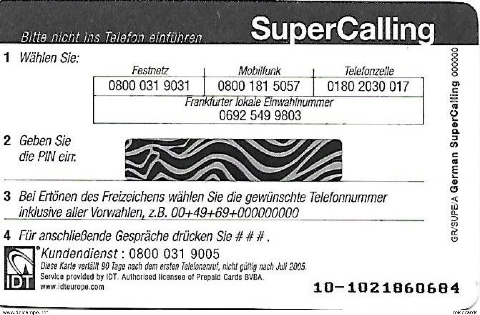 Germany: Prepaid IDT SuperCalling. Mint - GSM, Cartes Prepayées & Recharges