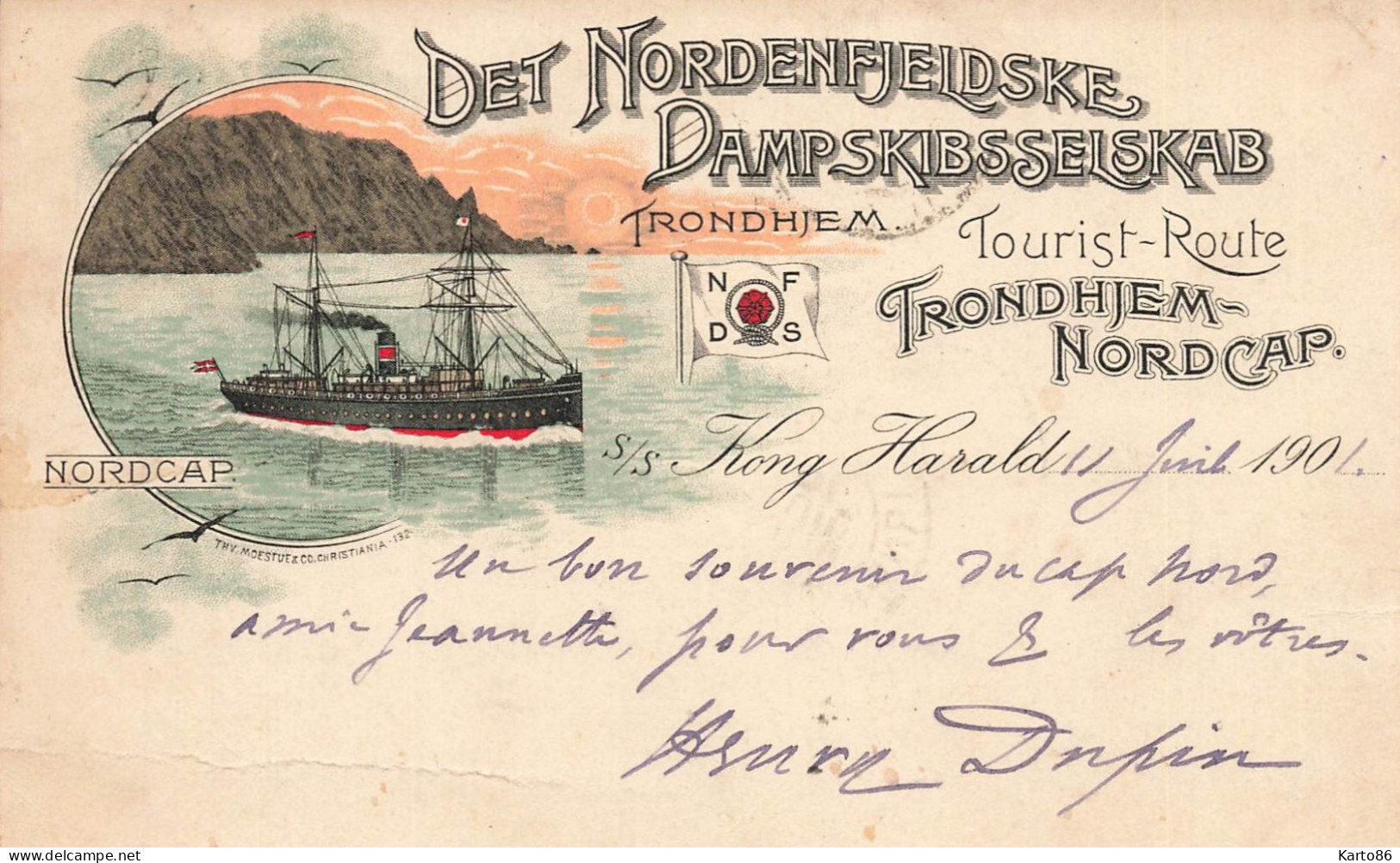 Det Nordenfjeidske Dampskibsselskab , Trondhjem Nord Cap * CPA Illustrateur * S/S KONG HARALD Norge Norway - Norvegia