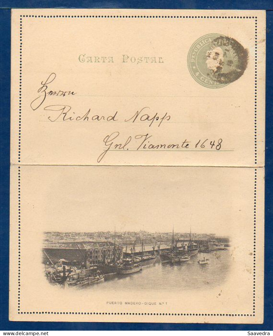 Argentina, Domestic Use, 1899 Used Postal Stationery, Puerto Madero, Dique # 1  (012) - Cartas & Documentos