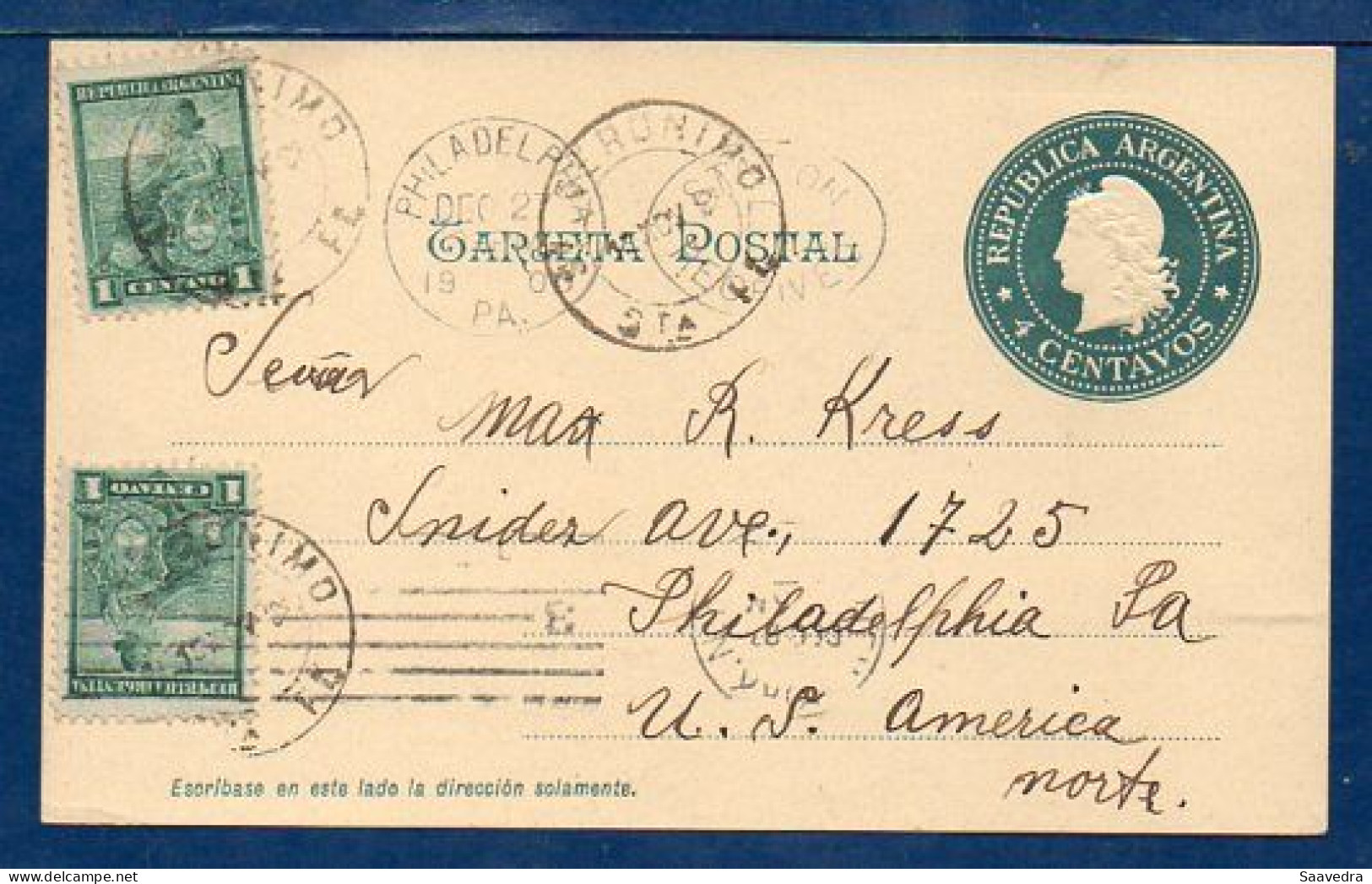 Argentina To USA, 1900, Uprated Postal Stationery  (009) - Ganzsachen