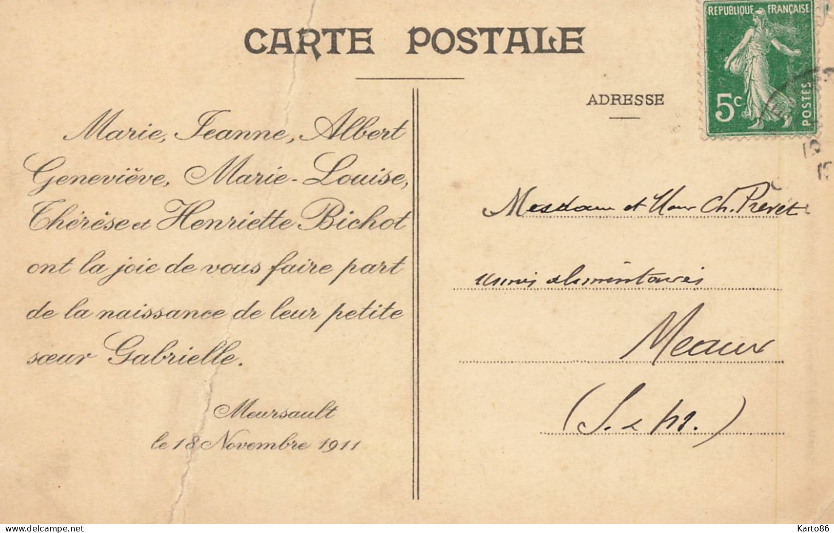 Meursault * CPA Faire Part De La Famille Nombreuse BICHOT , 18 Novembre 1911 - Meursault