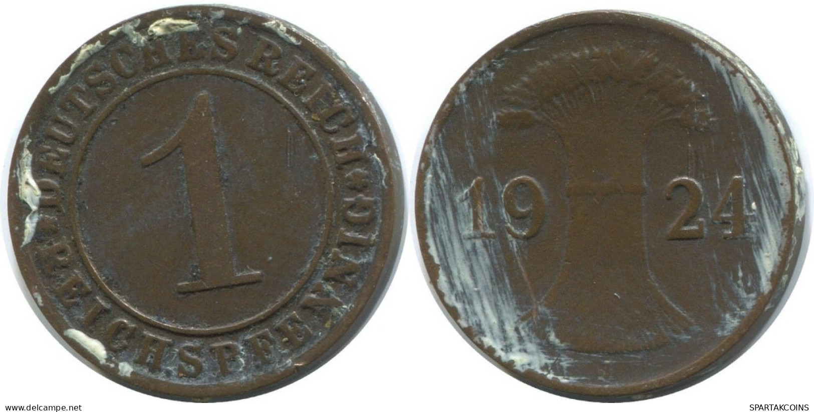 1 REICHSPFENNIG 1924 J ALEMANIA Moneda GERMANY #AD435.9.E.A - 1 Rentenpfennig & 1 Reichspfennig