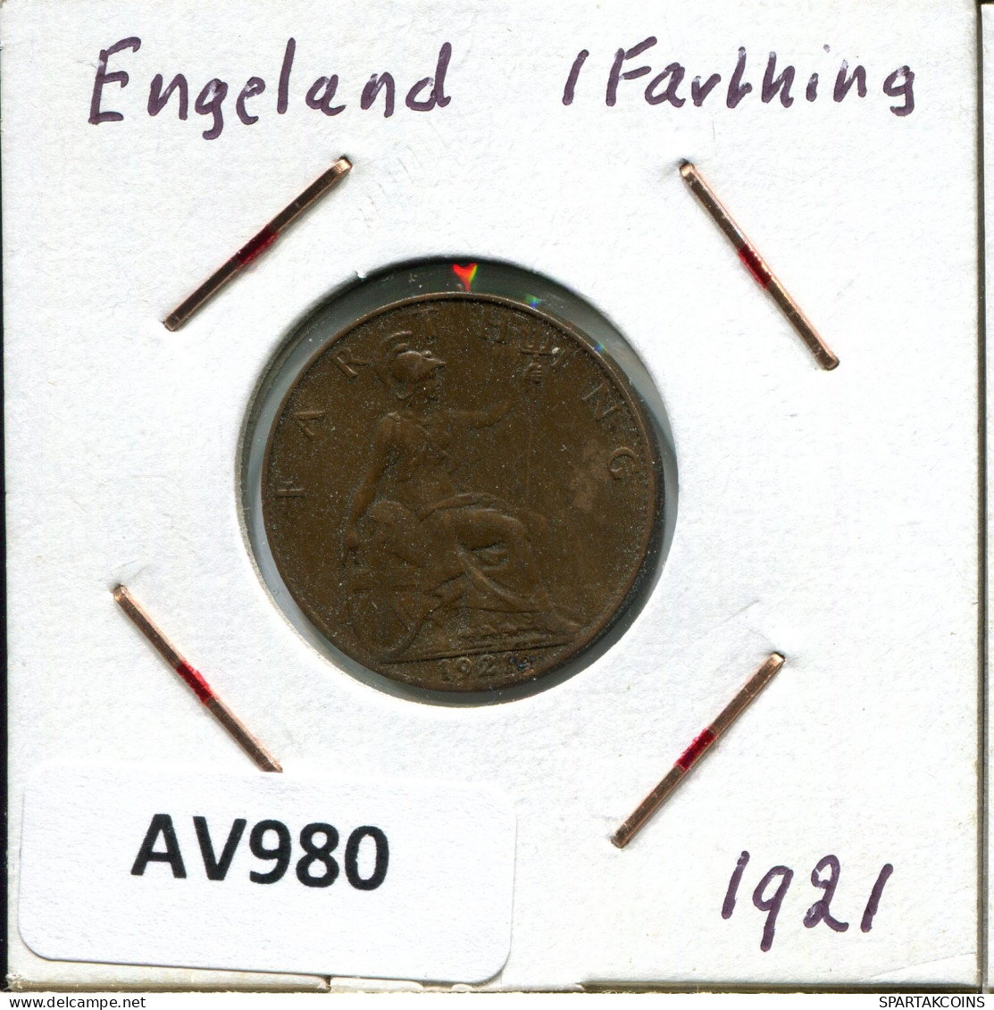 FARTHING 1921 UK GREAT BRITAIN Coin #AV980.U.A - B. 1 Farthing