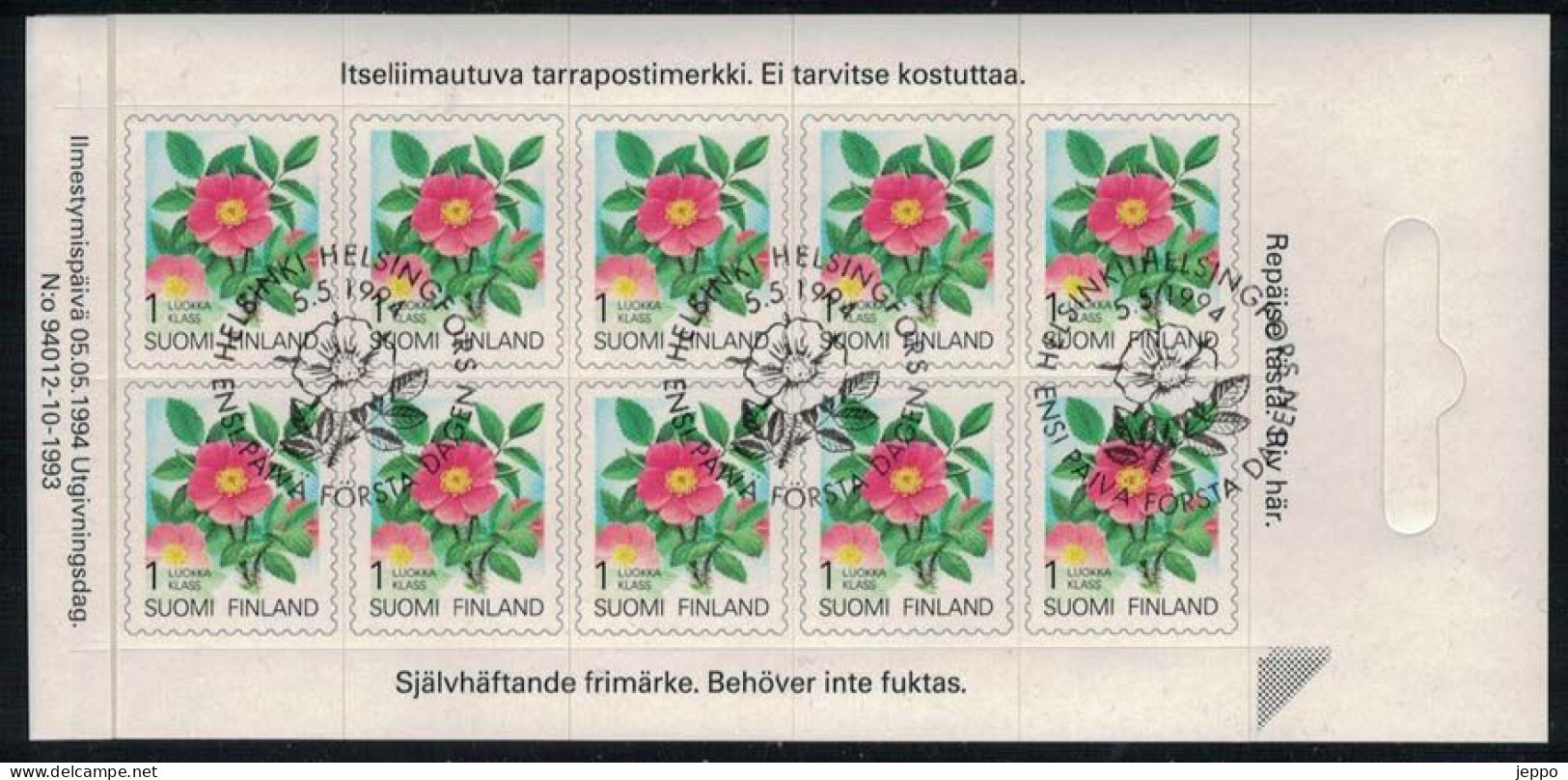 1994 Finland, Flowers, FD Stamped Sheet. M 1250. - Gebraucht