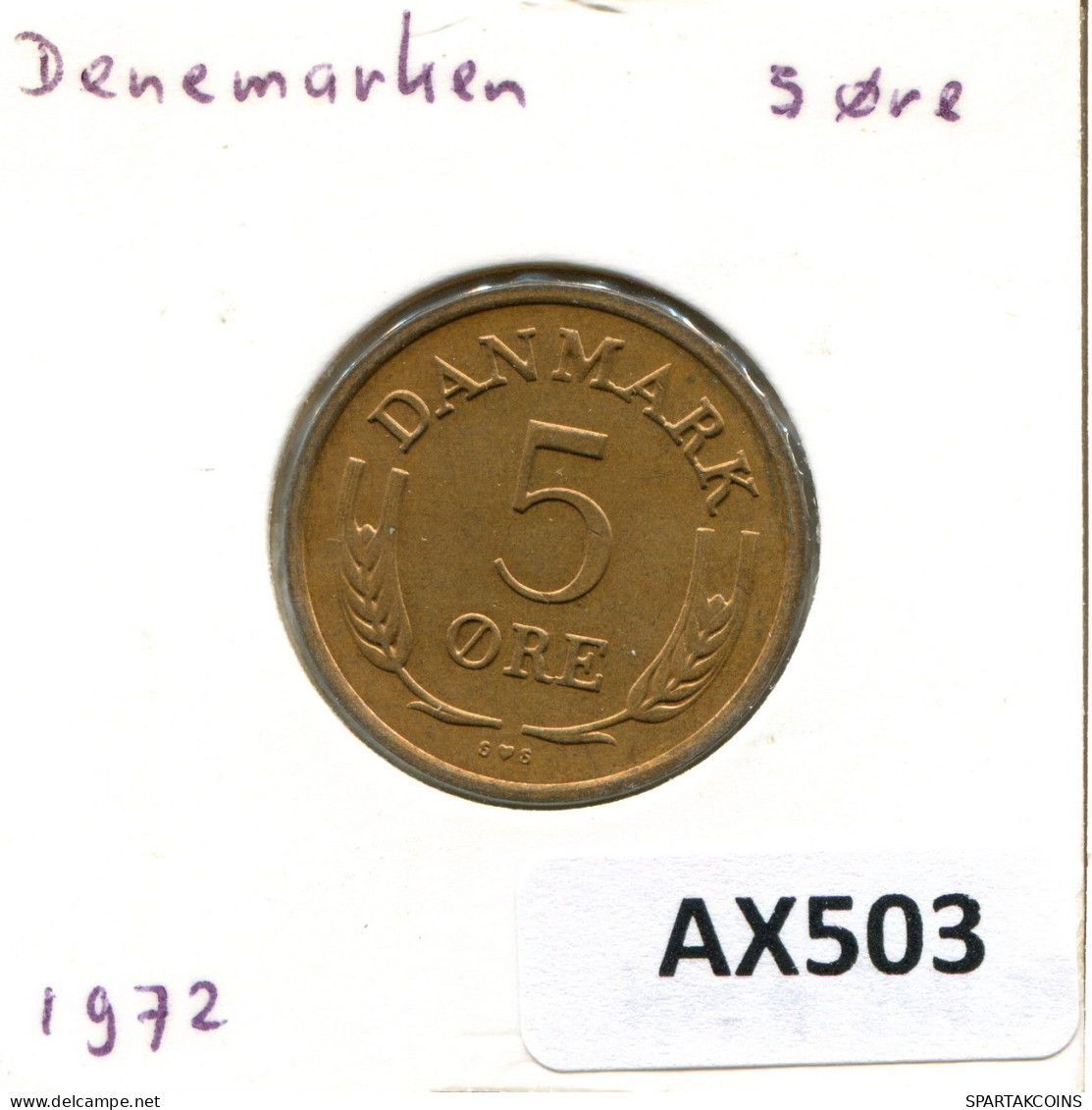 5 ORE 1972 DANEMARK DENMARK Münze Frederik IX #AX503.D.A - Danemark