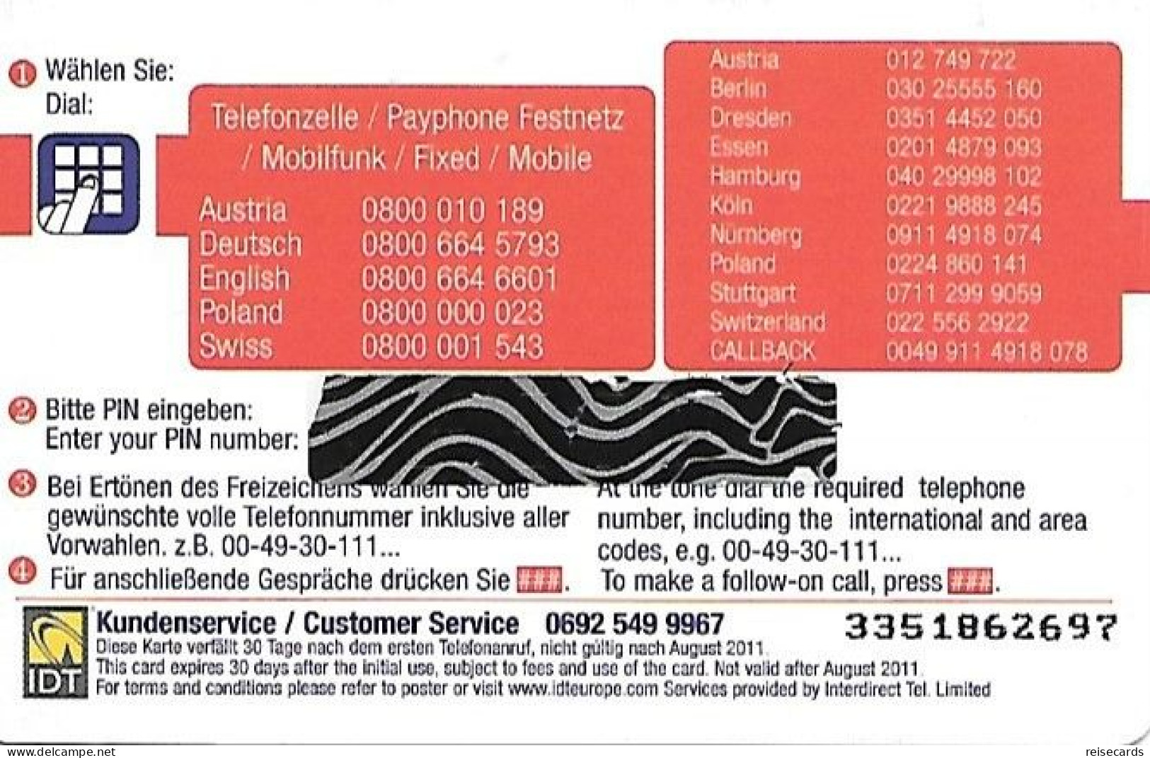 Germany: Prepaid IDT Silver. Mint - Cellulari, Carte Prepagate E Ricariche