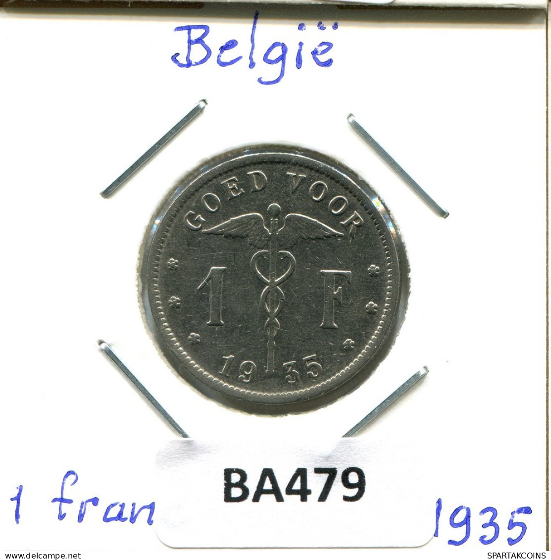 1 FRANC 1935 DUTCH Text BELGIQUE BELGIUM Pièce #BA479.F.A - 1 Frank