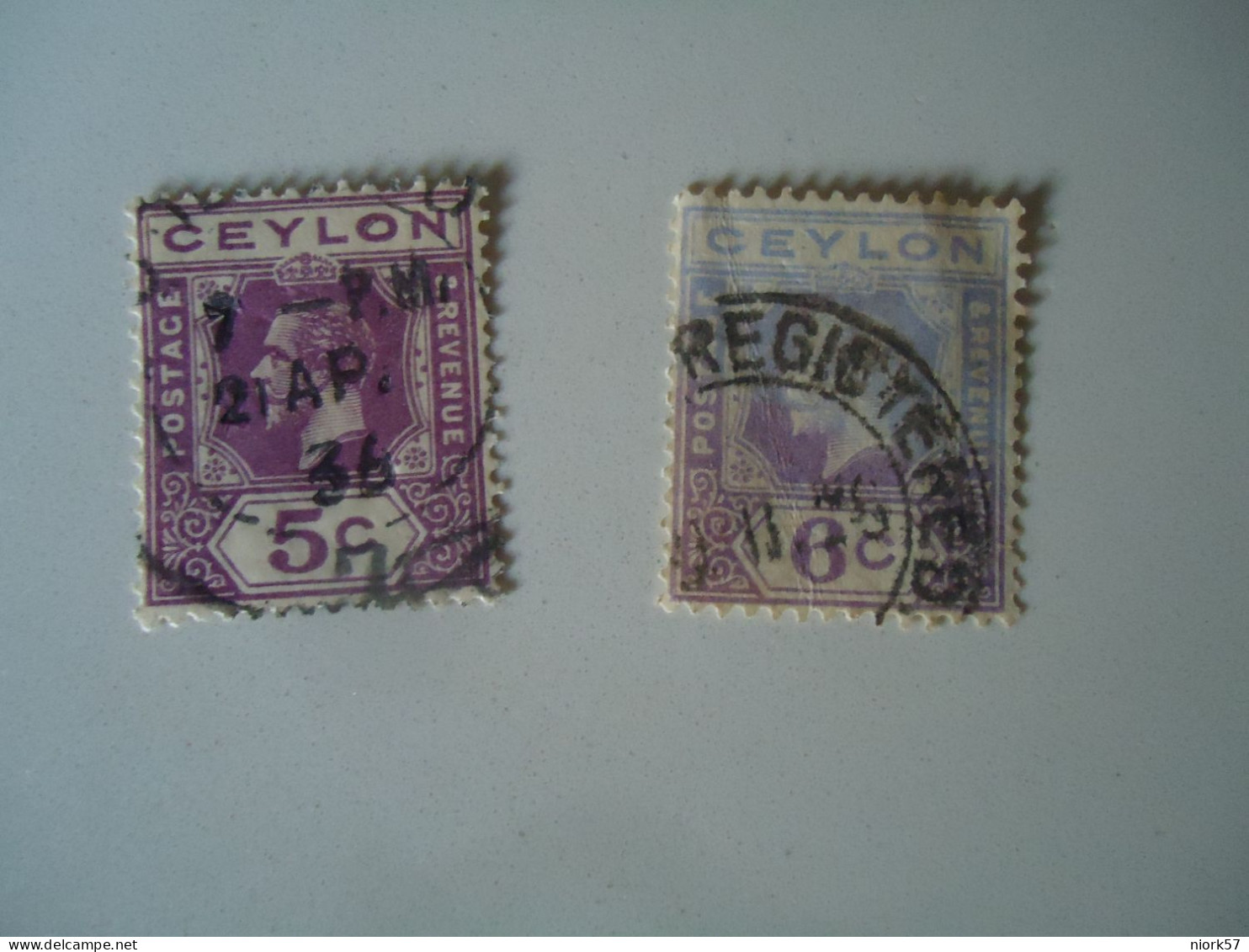 CEYLON   ERROR   RRR USED STAMPS KINGS 6C VIOLET  ERROR TWO COLOURS  VIOLET AND BLUE - Sri Lanka (Ceilán) (1948-...)