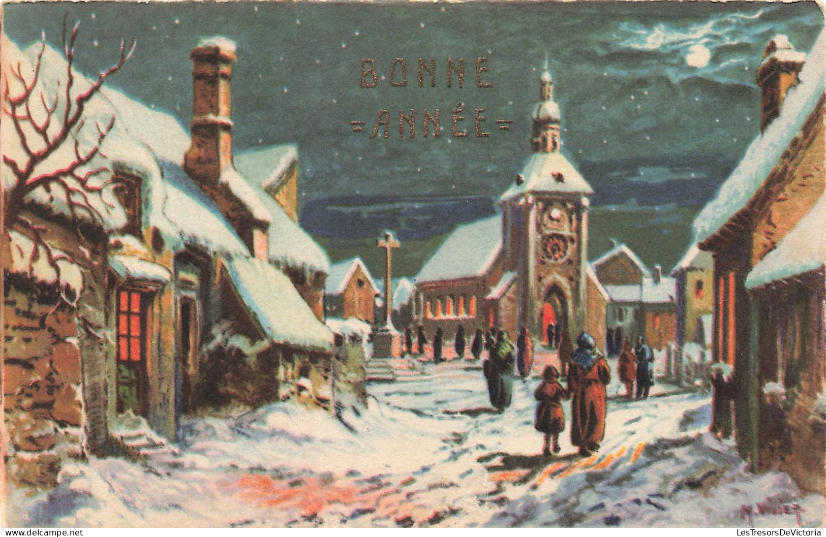 FETES - VOEUX - Nouvel An - Bonne Année - Vue D'une Ville - Animé - Maisons - église - Carte Postale Ancienne - Neujahr