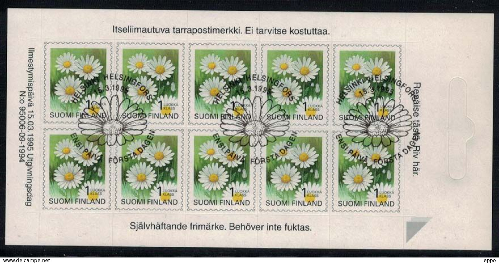 1995 Finland, Flowers, FD Stamped Sheet. M 1296. - Usados