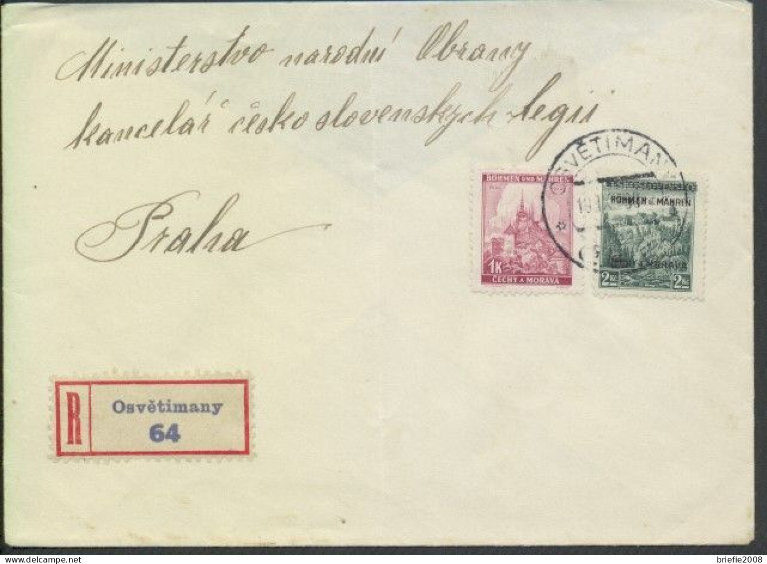 Böhmen Und Mähren # 14 +28 Portorichtiger R-Fernbrief Osvetimany 19.9.39 > Prag - Lettres & Documents