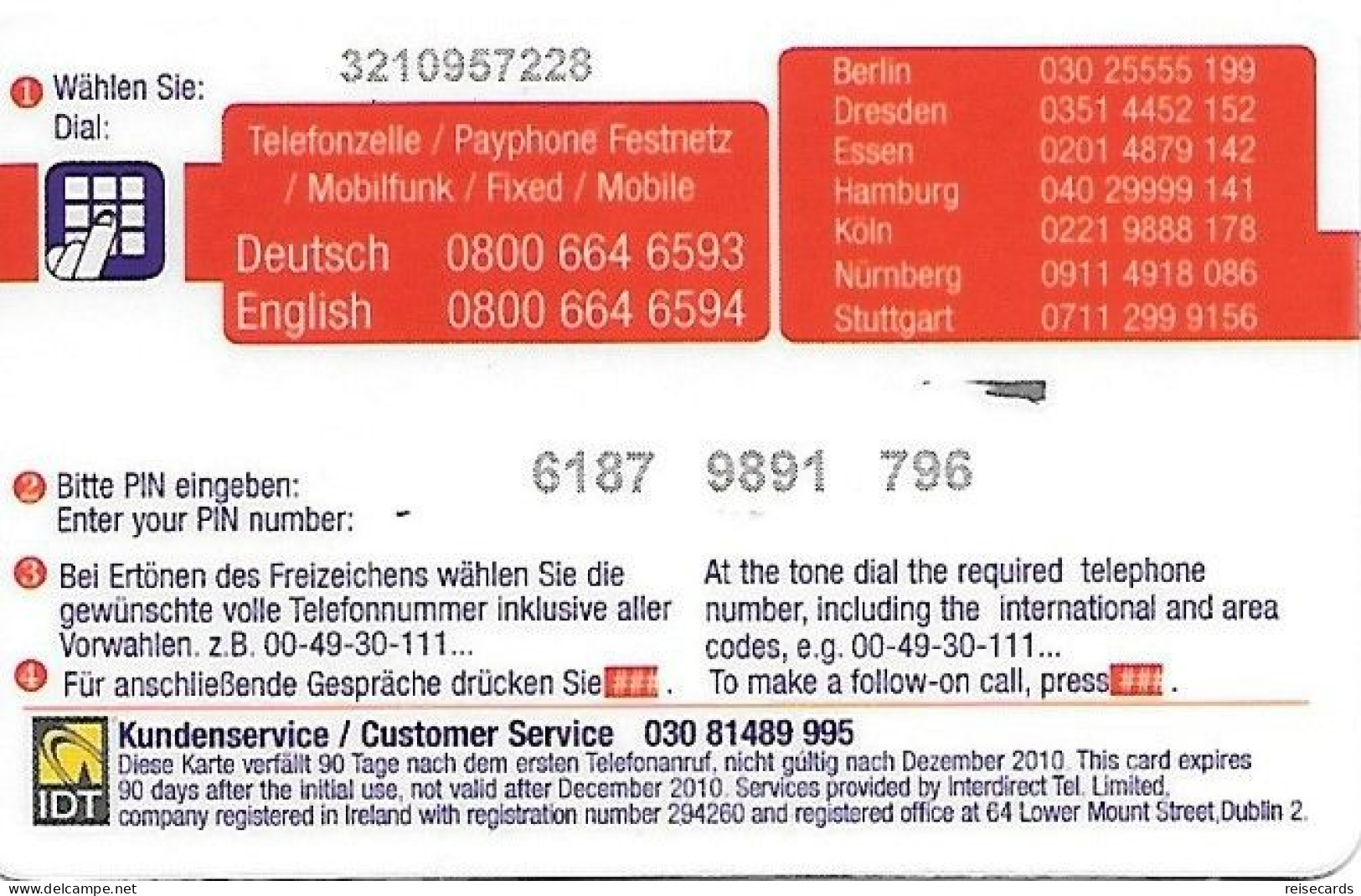 Germany: Prepaid IDT Red All Star - GSM, Voorafbetaald & Herlaadbare Kaarten