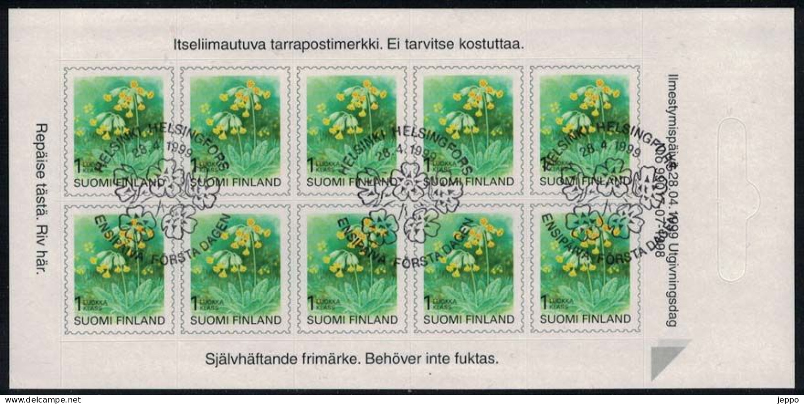 1999 Finland, Flowers, FD Stamped Sheet. M 1477. - Usati
