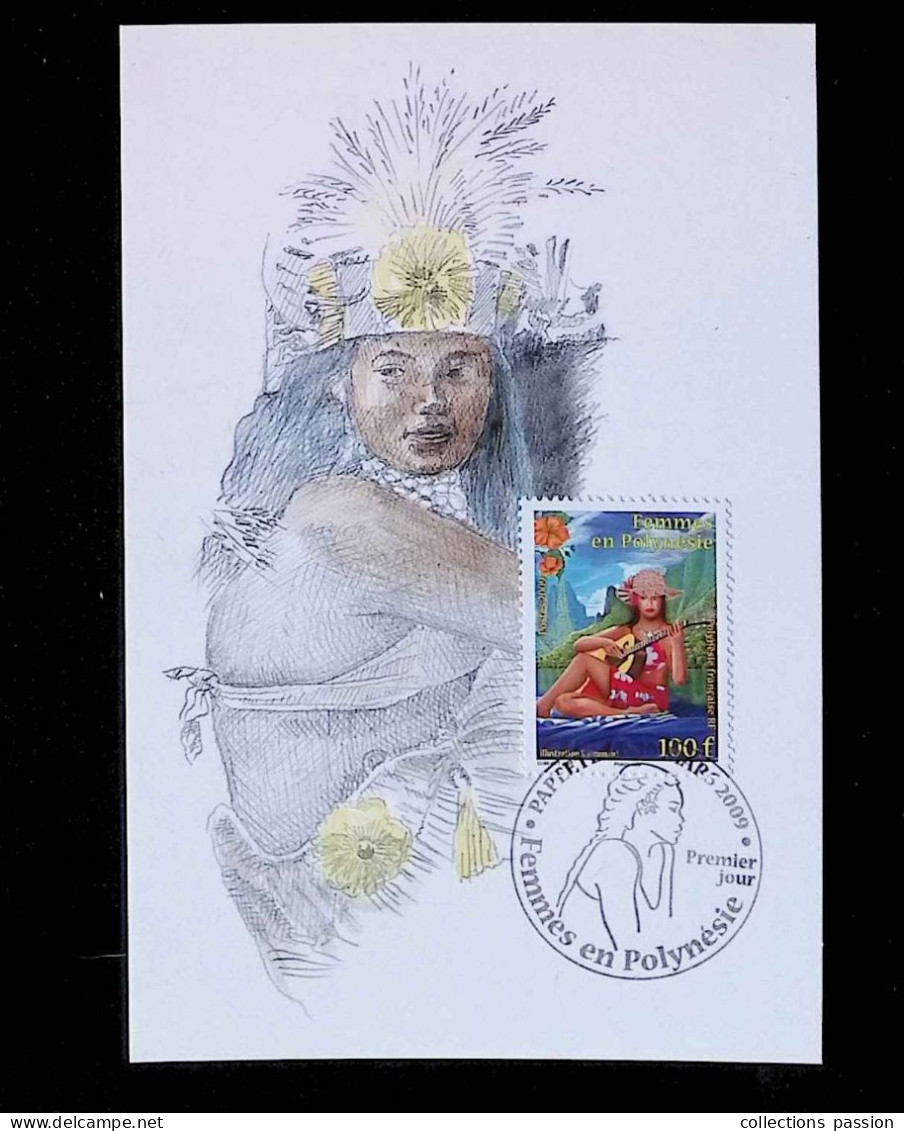 CL, Carte Maximum, Femmes En Polynésie, Papeete, 30 Mars 2009, Premier Jour, Toile De Stanley Haumani - Cartas & Documentos