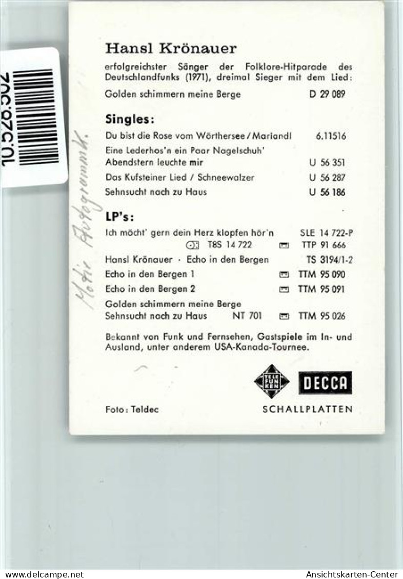 10528502 - Schlagersaenger K Volksmusik - Hansl Kroenauer - Chanteurs & Musiciens