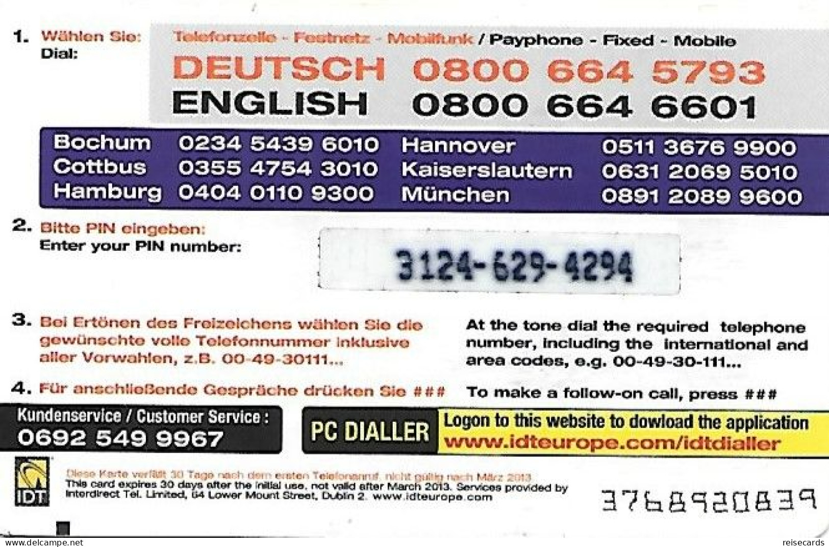 Germany: Prepaid IDT Miracle - GSM, Voorafbetaald & Herlaadbare Kaarten