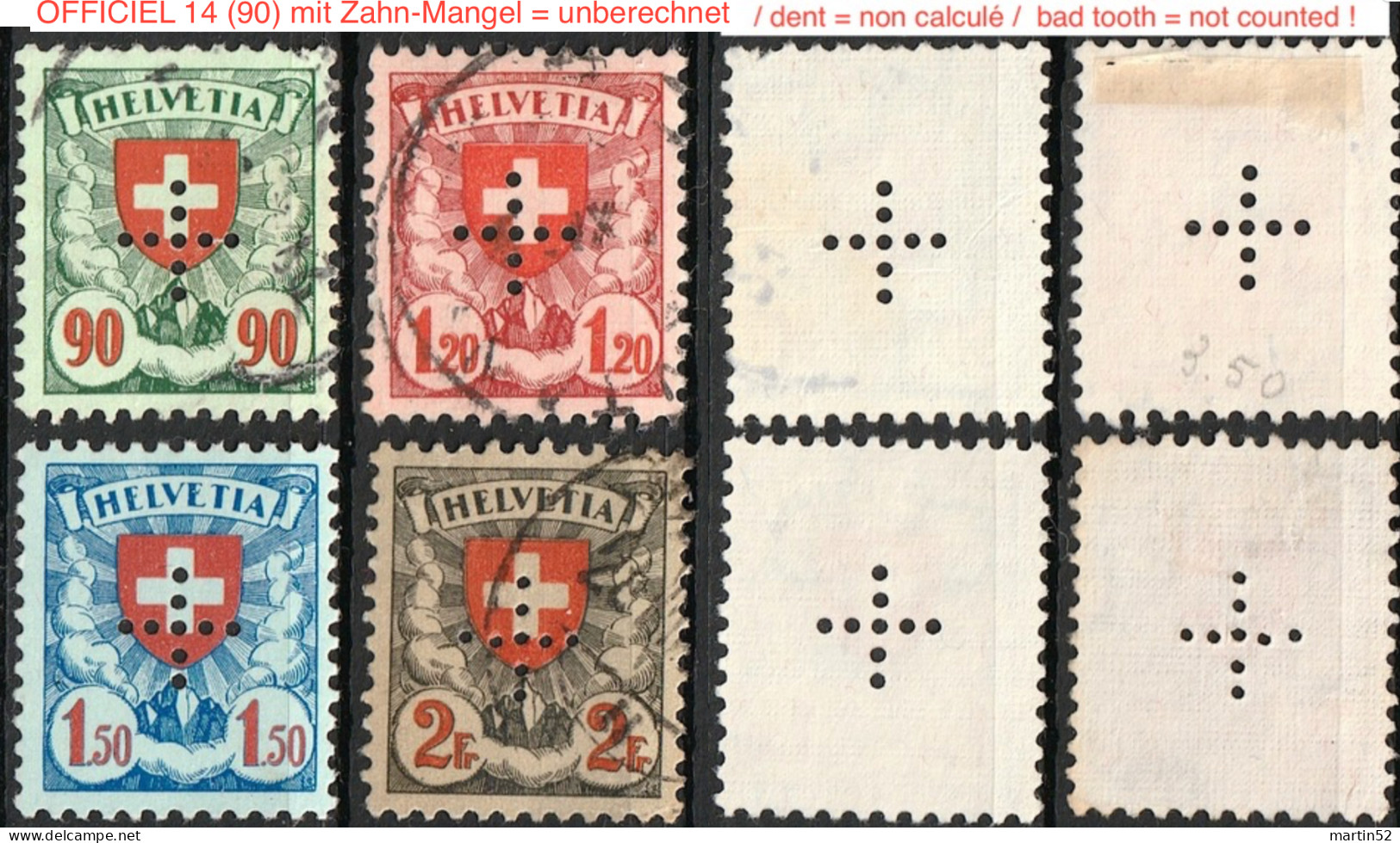 Schweiz Suisse 1935: OFFICIEL II N° 16-18 (15 GRATIS) Kreuz-Perforation + En Croix Mit Stempel Obliterée (Zu CHF 88.00) - Oficial