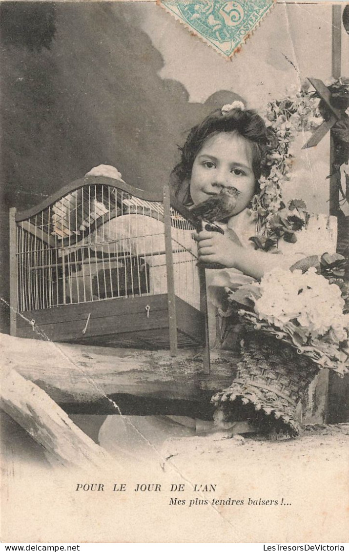 FETES - VOEUX - Nouvel An-pour Le Jour De L'an - Mes Lus Tendres Baisers - Jeune Fille - Oiseau - Carte Postale Ancienne - Neujahr