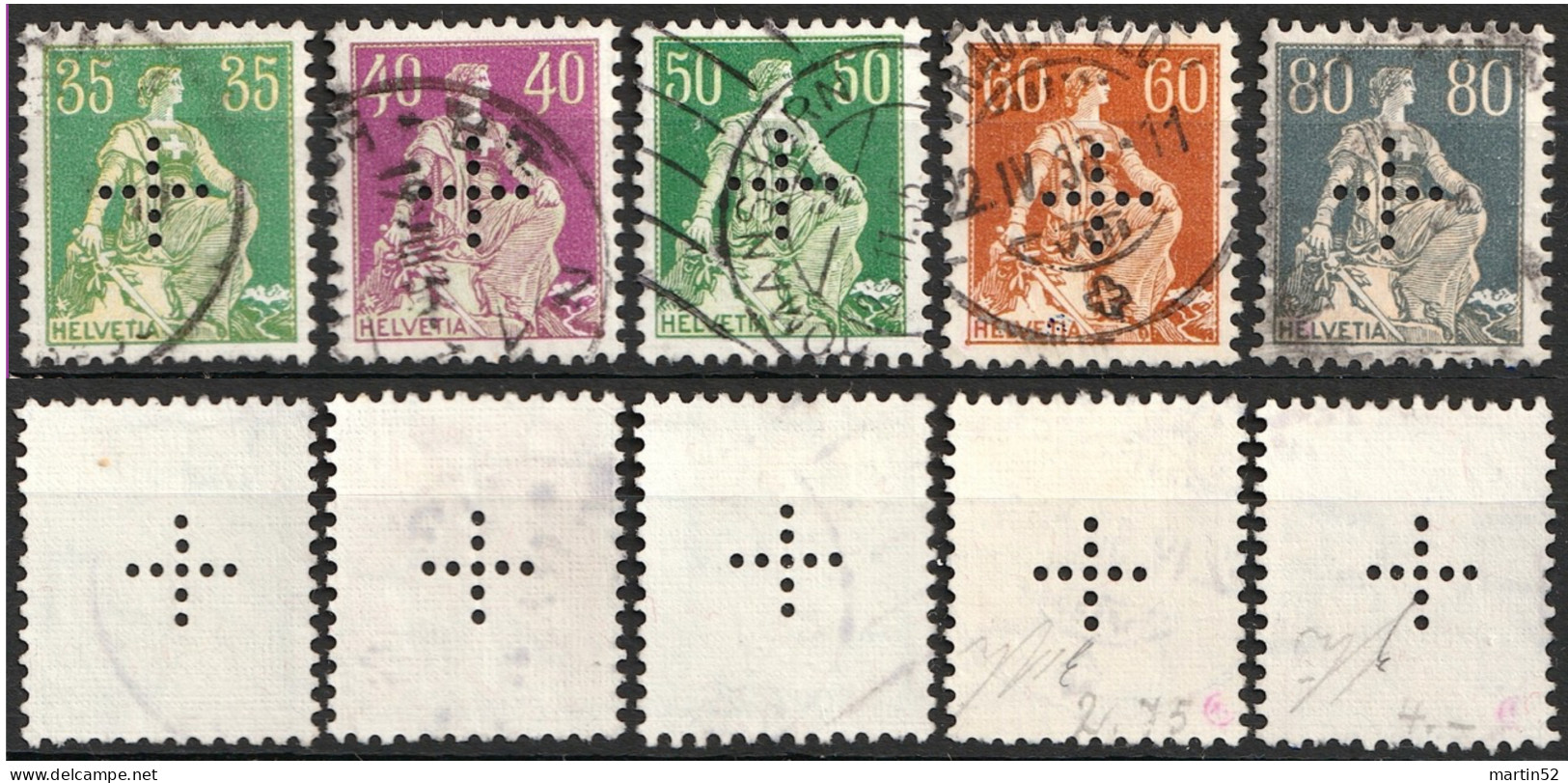 Schweiz Suisse 1935: OFFICIEL II N° 8-11+13 Kreuz-Perforation + En Croix Mit Stempel Obliterée Used (Zu CHF 260.00) - Service