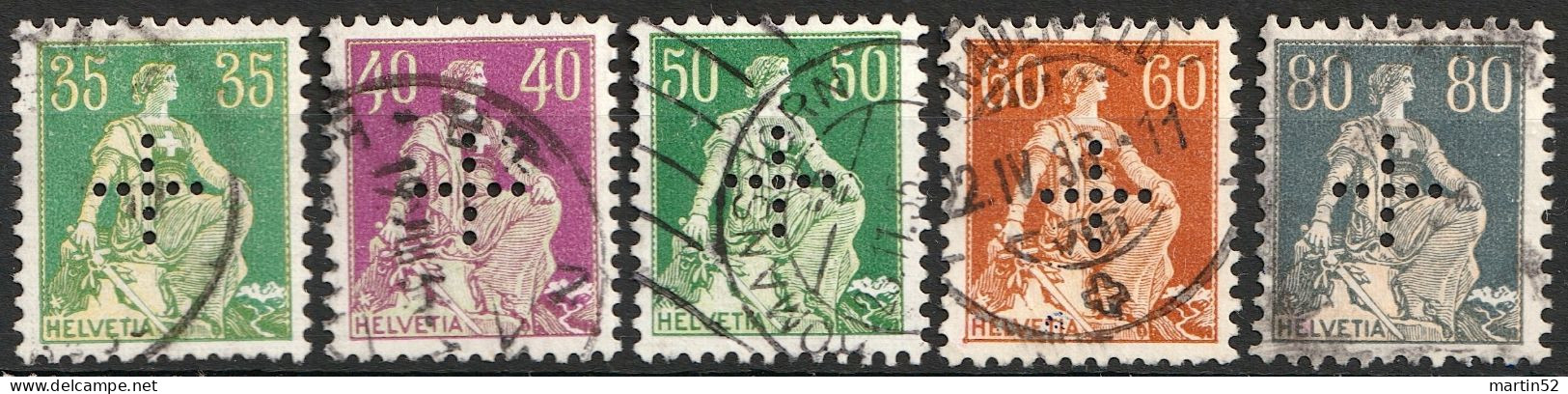 Schweiz Suisse 1935: OFFICIEL II N° 8-11+13 Kreuz-Perforation + En Croix Mit Stempel Obliterée Used (Zu CHF 260.00) - Oficial