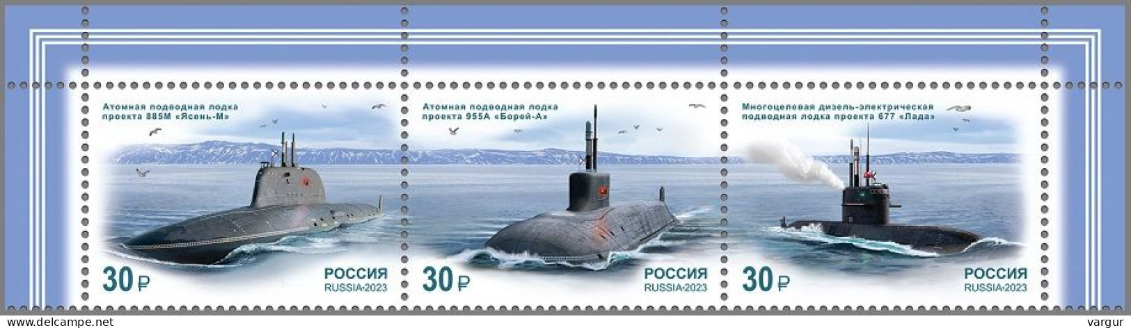 RUSSIA 2023-74 Military Transport: Navy. Submarines. Top Strip, MNH - Sottomarini