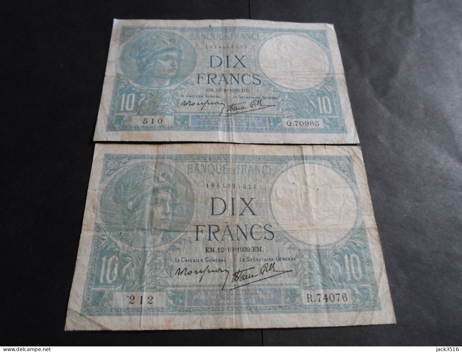 Lot De 2 Billets 10 Francs Minerve 1939 - 10 F 1916-1942 ''Minerve''