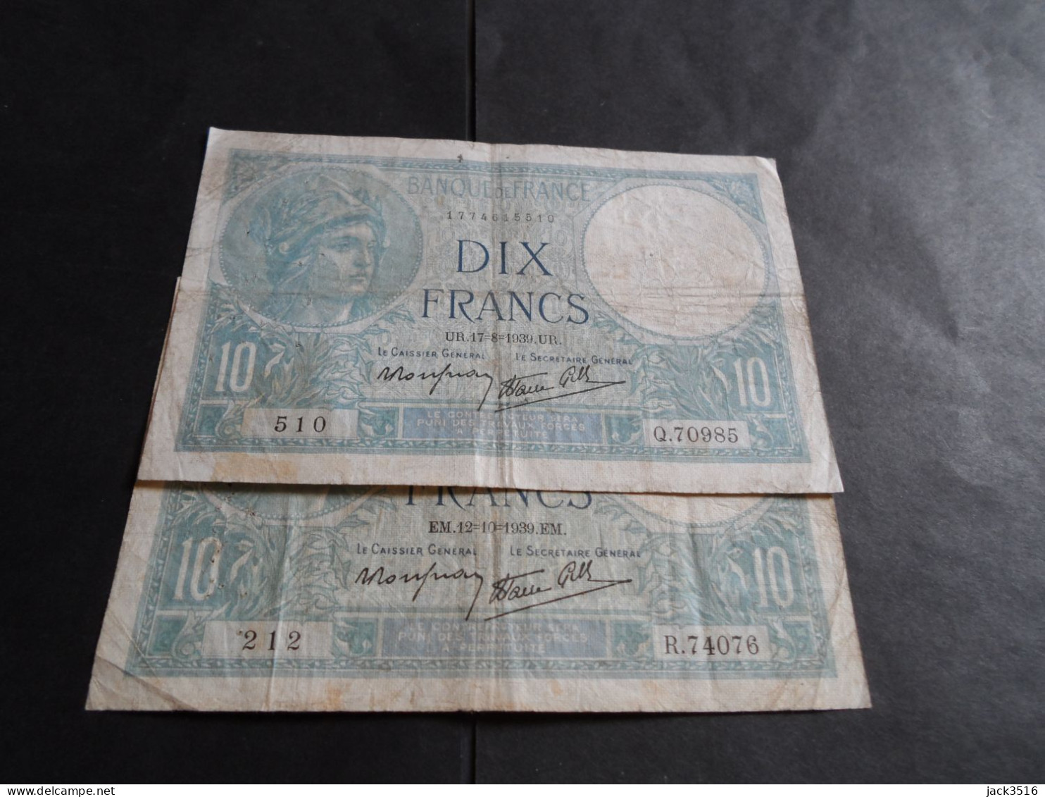 Lot De 2 Billets 10 Francs Minerve 1939 - 10 F 1916-1942 ''Minerve''