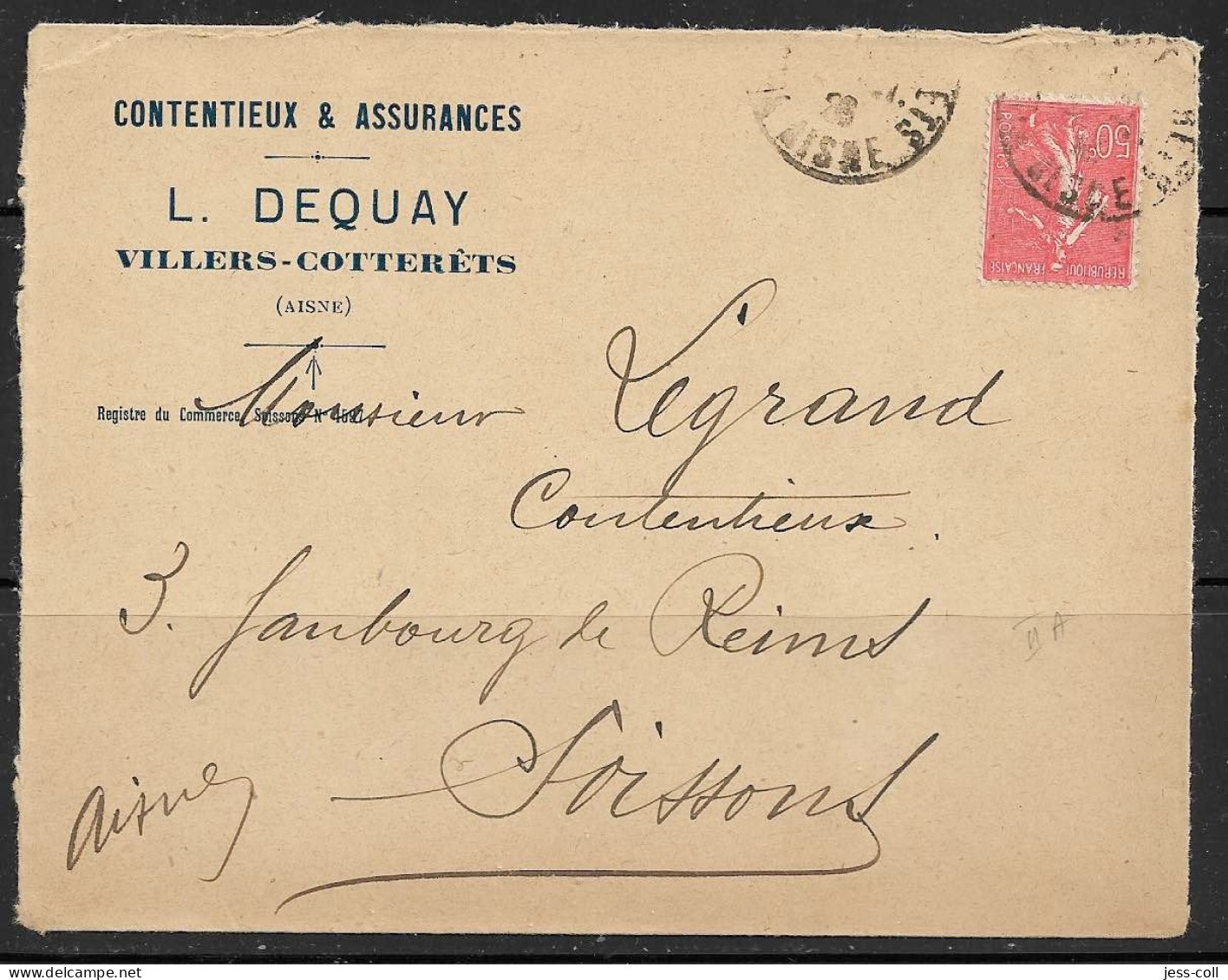 Yvert 199 50 C Rouge Type IIA - Seul Sur Lettre - 1903-60 Semeuse Lignée