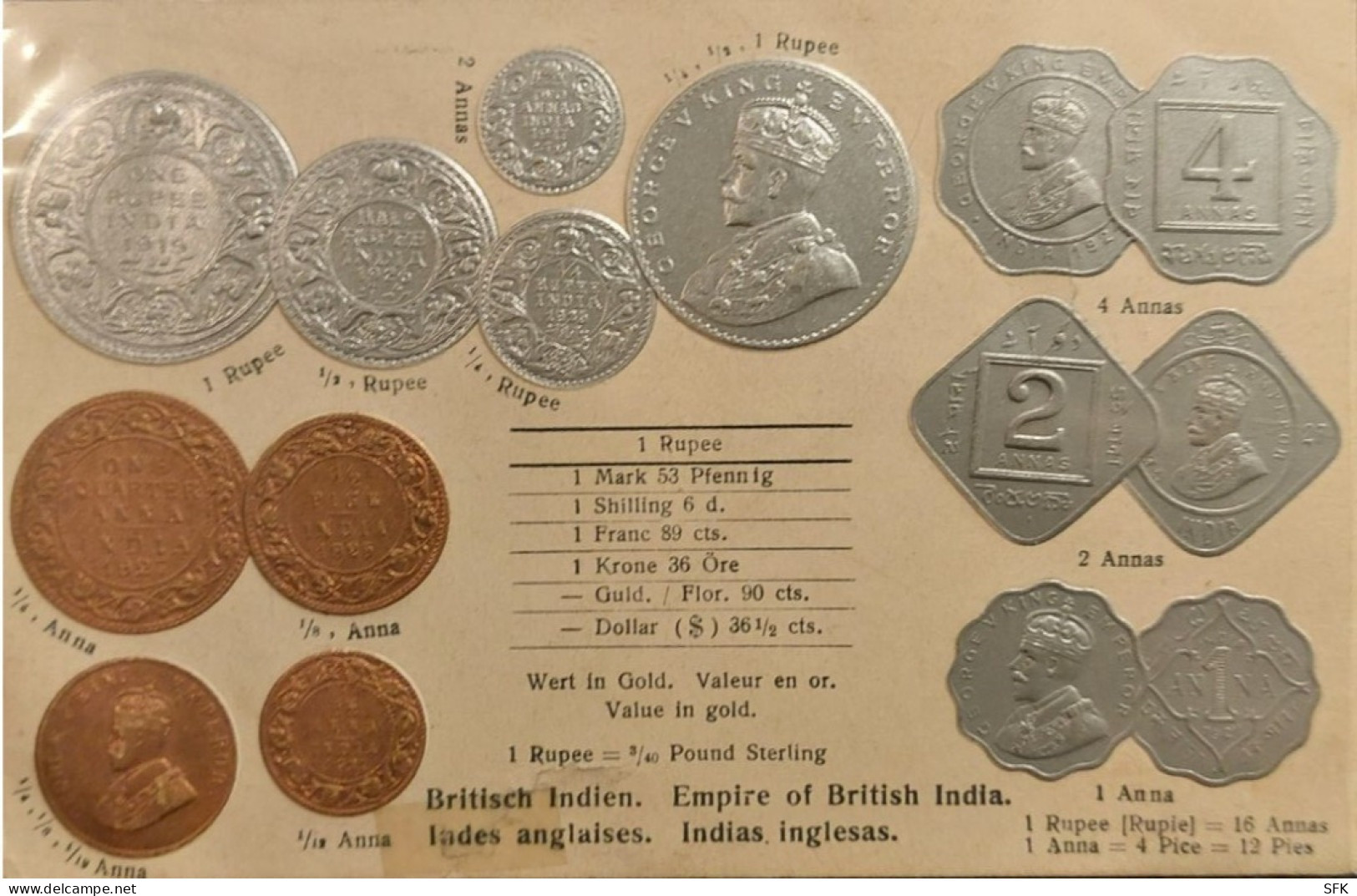 British India, Coins I- FV,  794 - Monnaies (représentations)