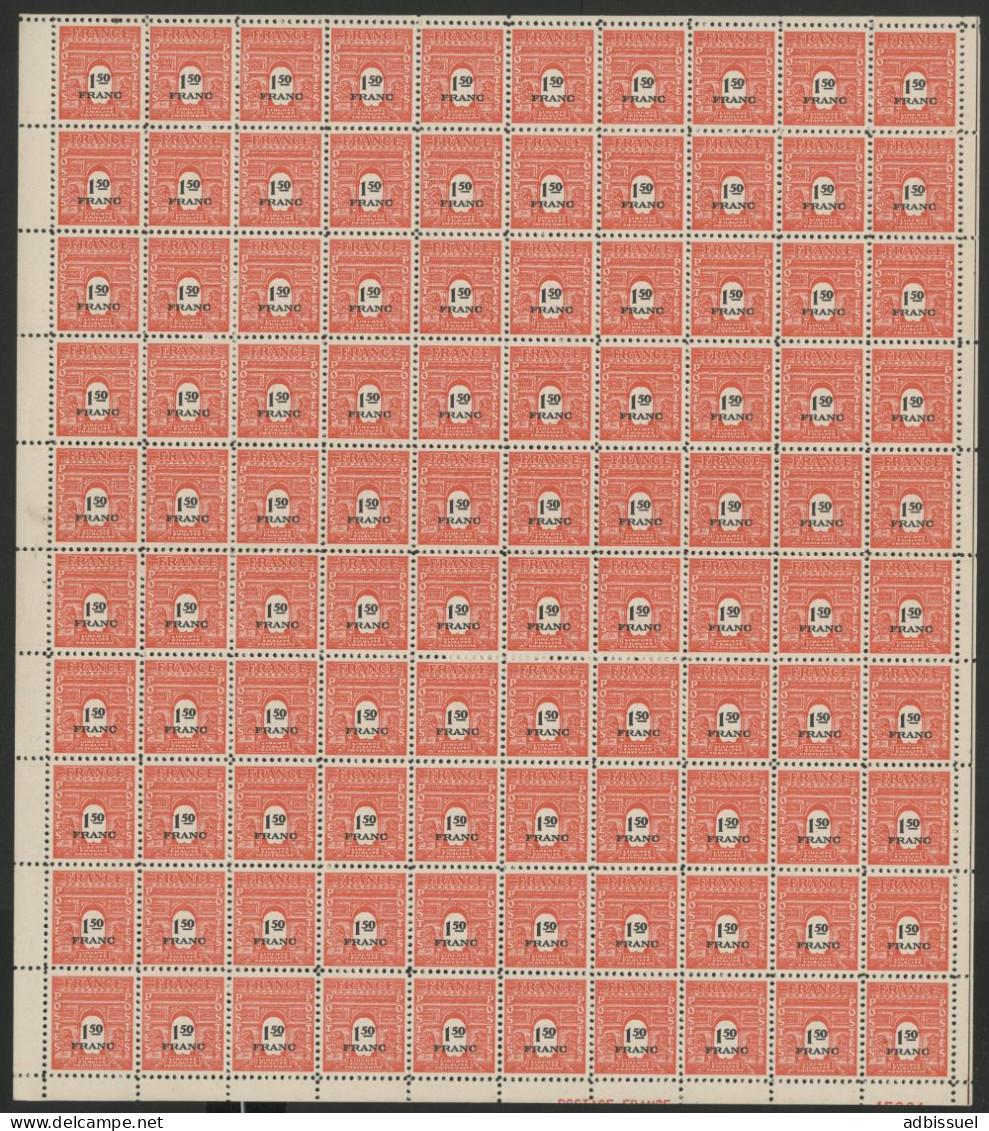 N° 708 1,50 Fr Rouge ARC De TRIOMPHE Feuille Complète De 100 Ex Neufs ** (MNH) Cote 20 € - Full Sheets