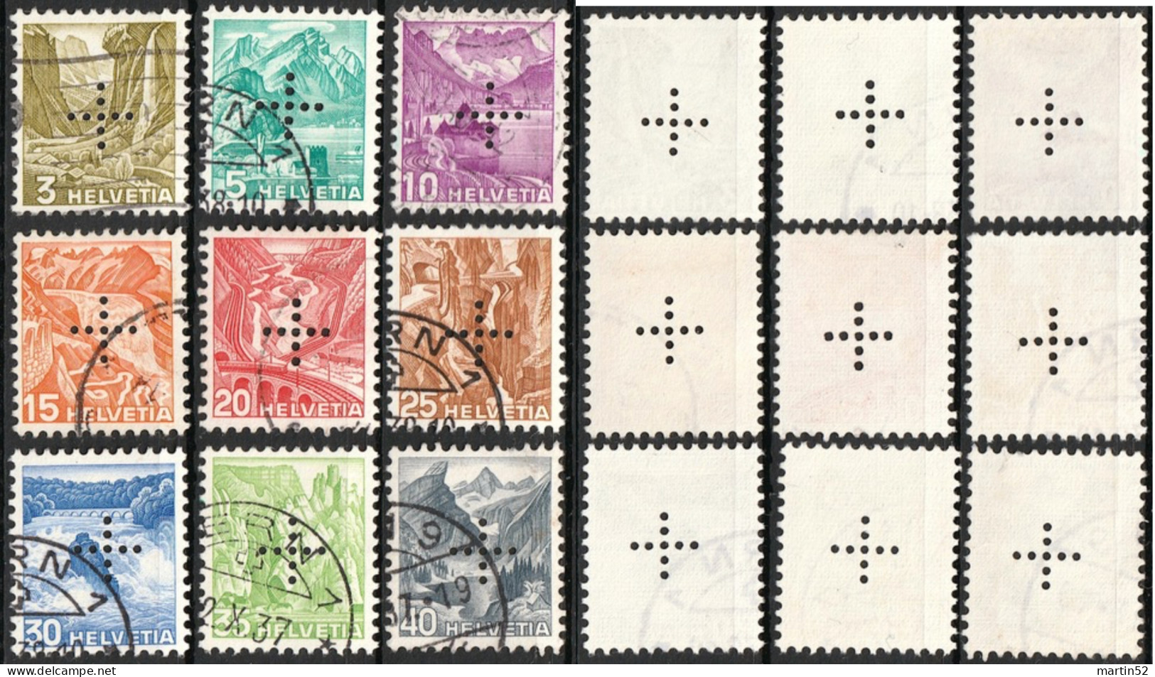 Schweiz Suisse 1937: OFFICIEL II N° 19y-27y Kreuz-Perforation + En Croix Mit Stempel Obliterée Used (Zu CHF 217.00) - Oficial