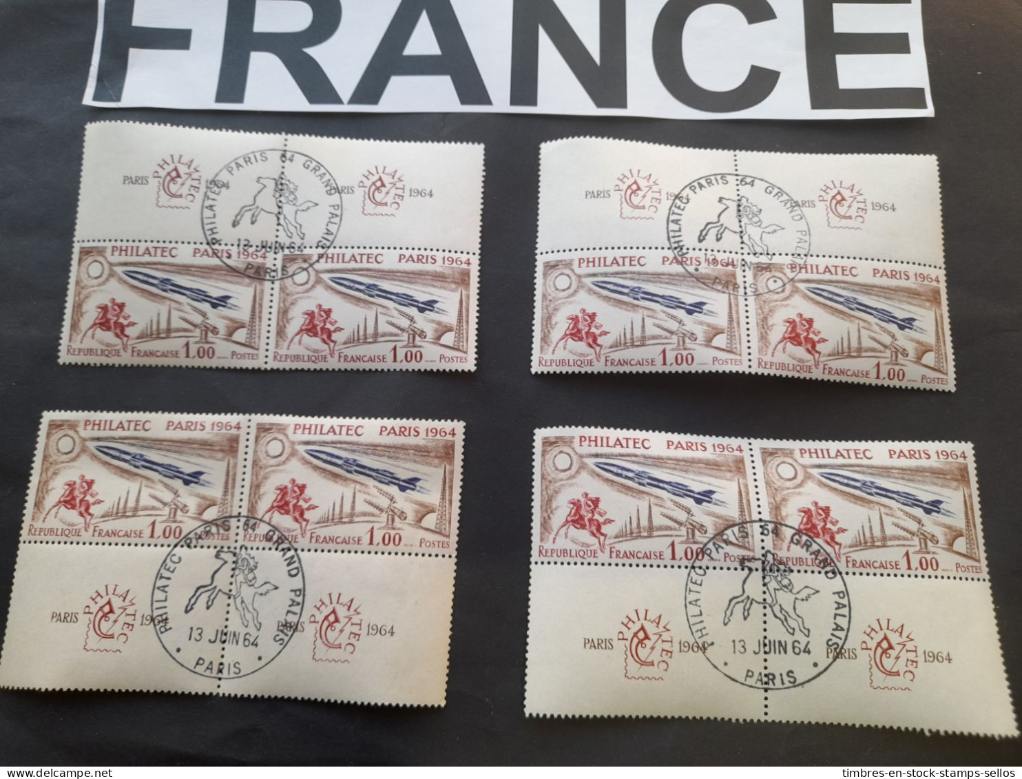 FRANCE PHILATEC 1964 (4 PAIRES )ETAT NEUF Oblitérés 13.06.1964  No 1422 Avec Vignette - Lots & Kiloware (mixtures) - Max. 999 Stamps