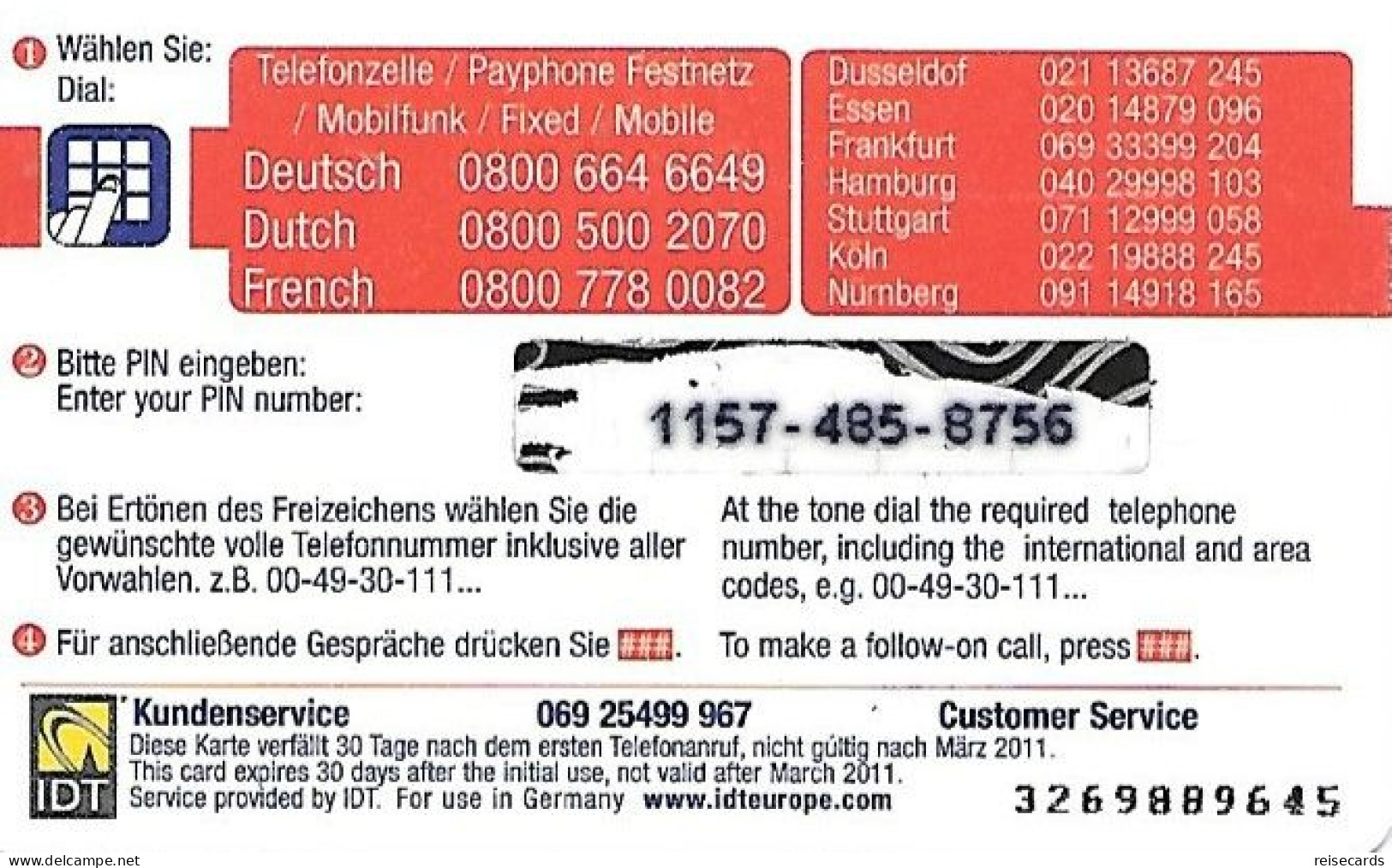 Germany: Prepaid IDT Eelam - [2] Mobile Phones, Refills And Prepaid Cards