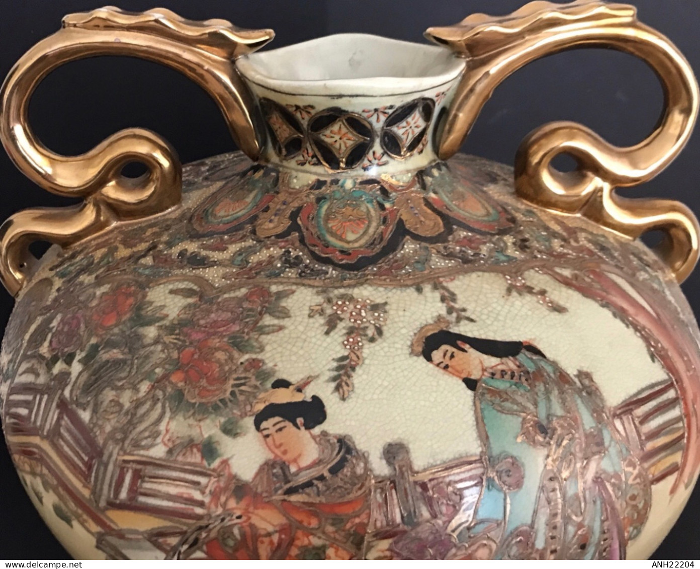 Grand Vase Avec Anses En Faïence Satsuma (29x28 Cm), Japon, Fin ère Meiji - Asiatische Kunst
