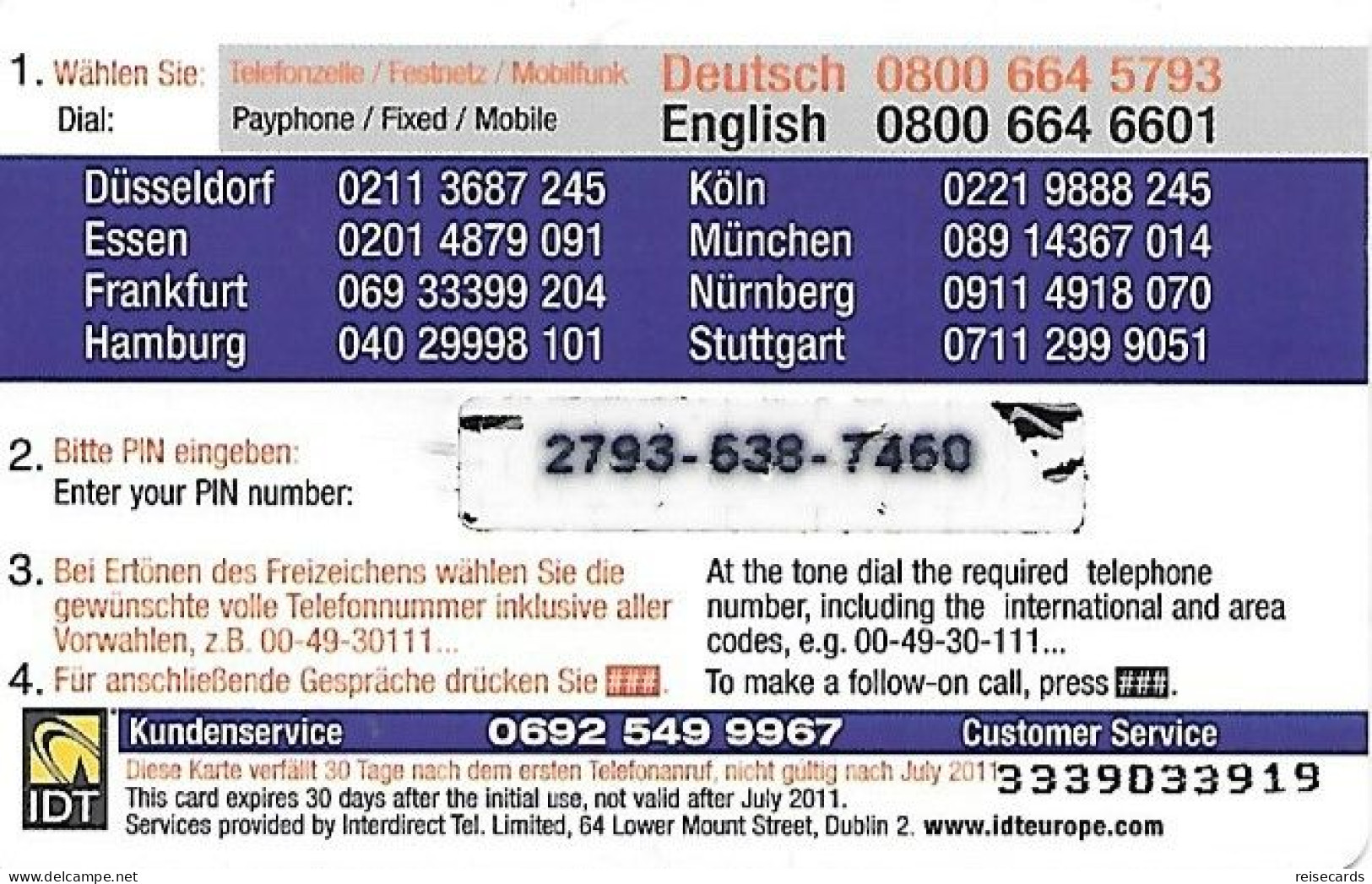 Germany: Prepaid IDT Diamond - [2] Mobile Phones, Refills And Prepaid Cards