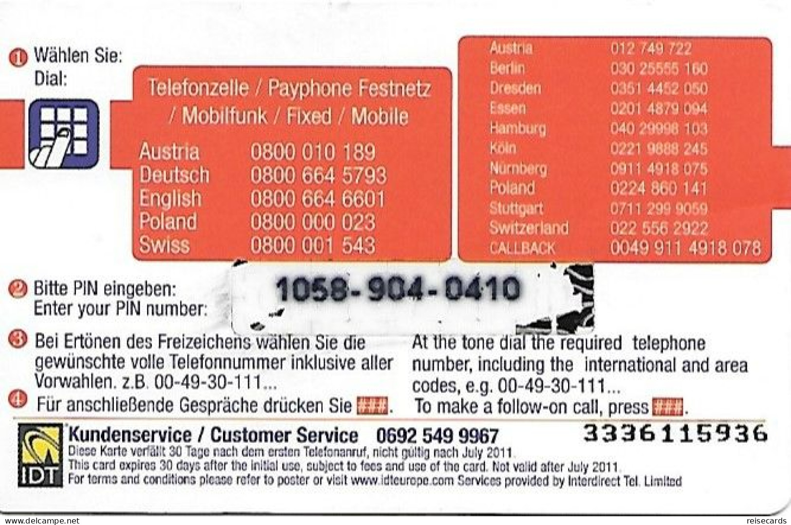 Germany: Prepaid IDT Copper - Cellulari, Carte Prepagate E Ricariche