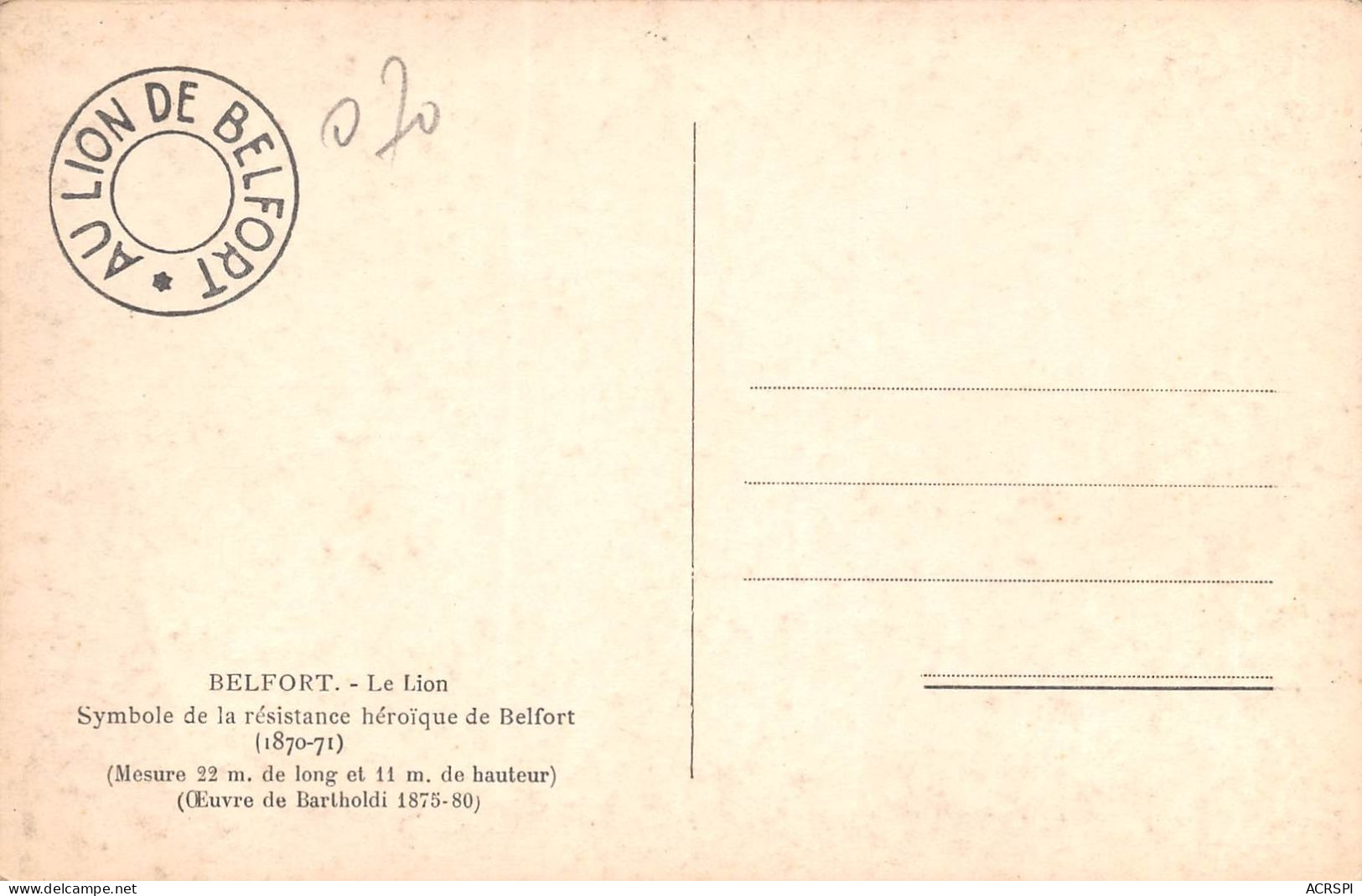 BELFORT  Le Lion 15  (scan Recto Verso)MA018BIS - Belfort – Le Lion