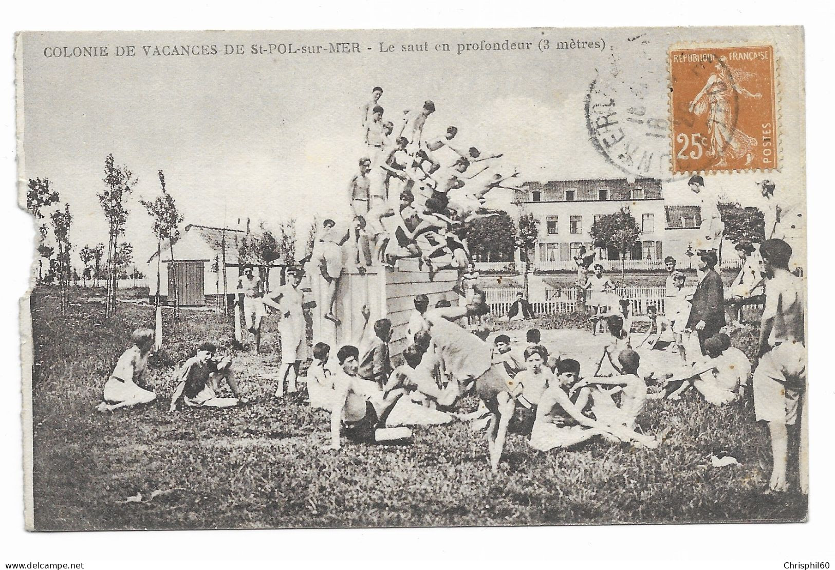 CPA RARE Circulée En 1928 - Colonie De Vacances De ST-POL-SUR-MER - Le Saut En Profondeur - - Saint Pol Sur Mer