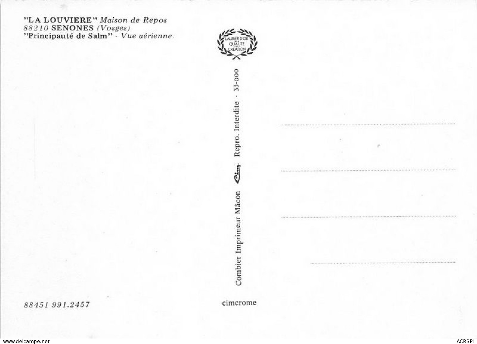 La Louviere Maison De Repos SENONES Principaute De Salm Vue Aerienne(SCAN RECTO VERSO)MA0011 - Senones